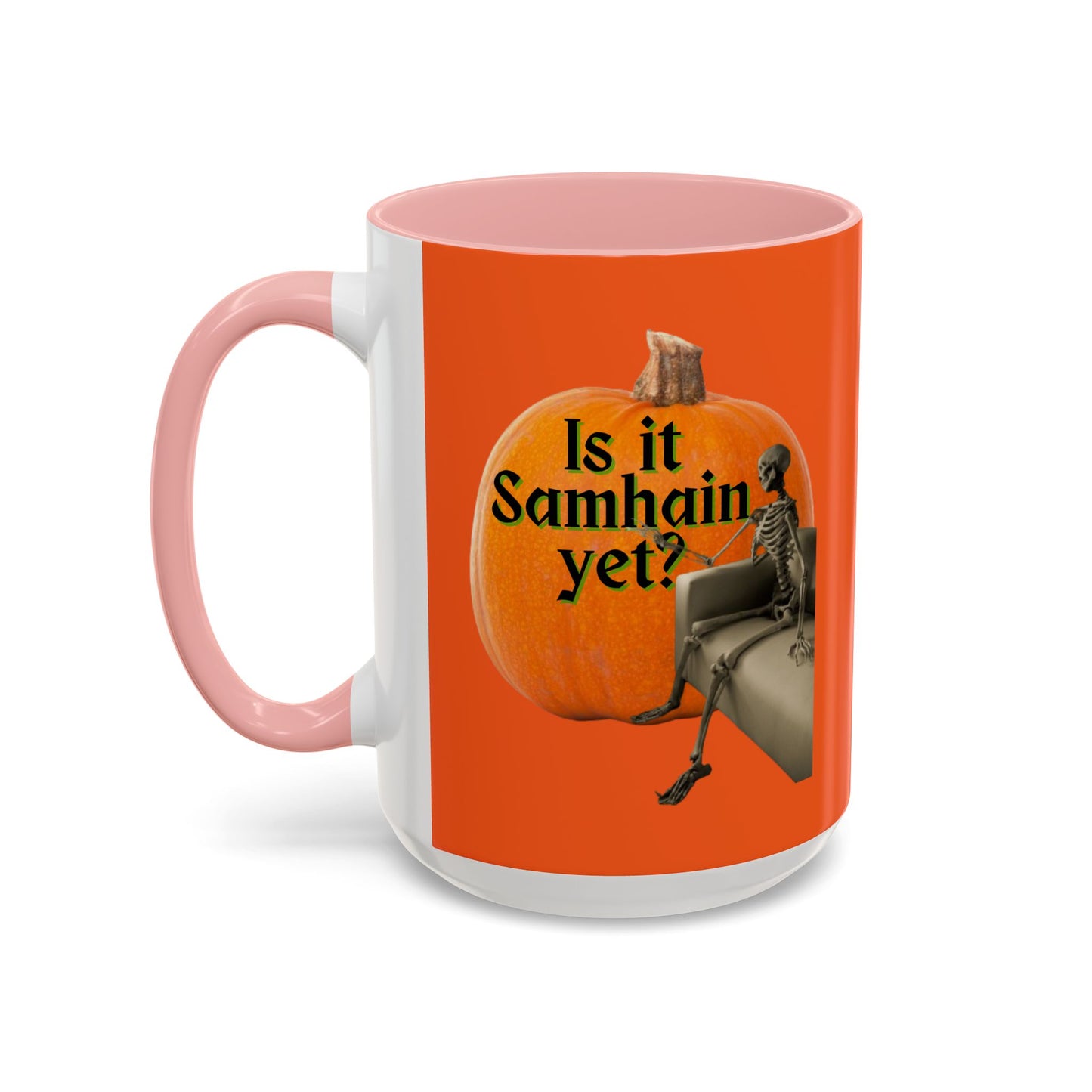 Is It Samhain Yet? Skeleton's Giant Pumpkin Orange Accent Mug by CreepyCrafts.boo