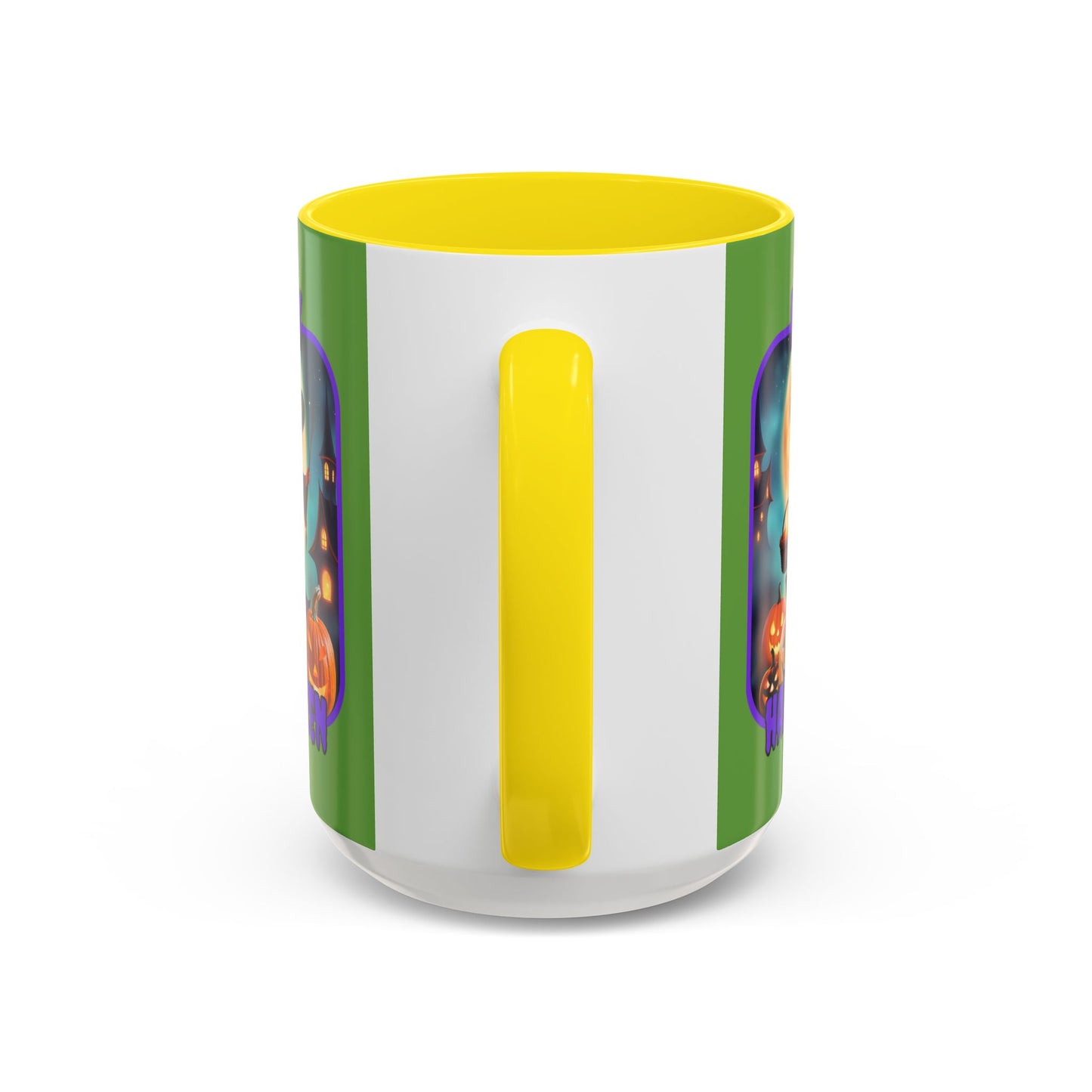 Happy Halloween Little Witch Purple font Green Accent Mug by CreepyCrafts.boo
