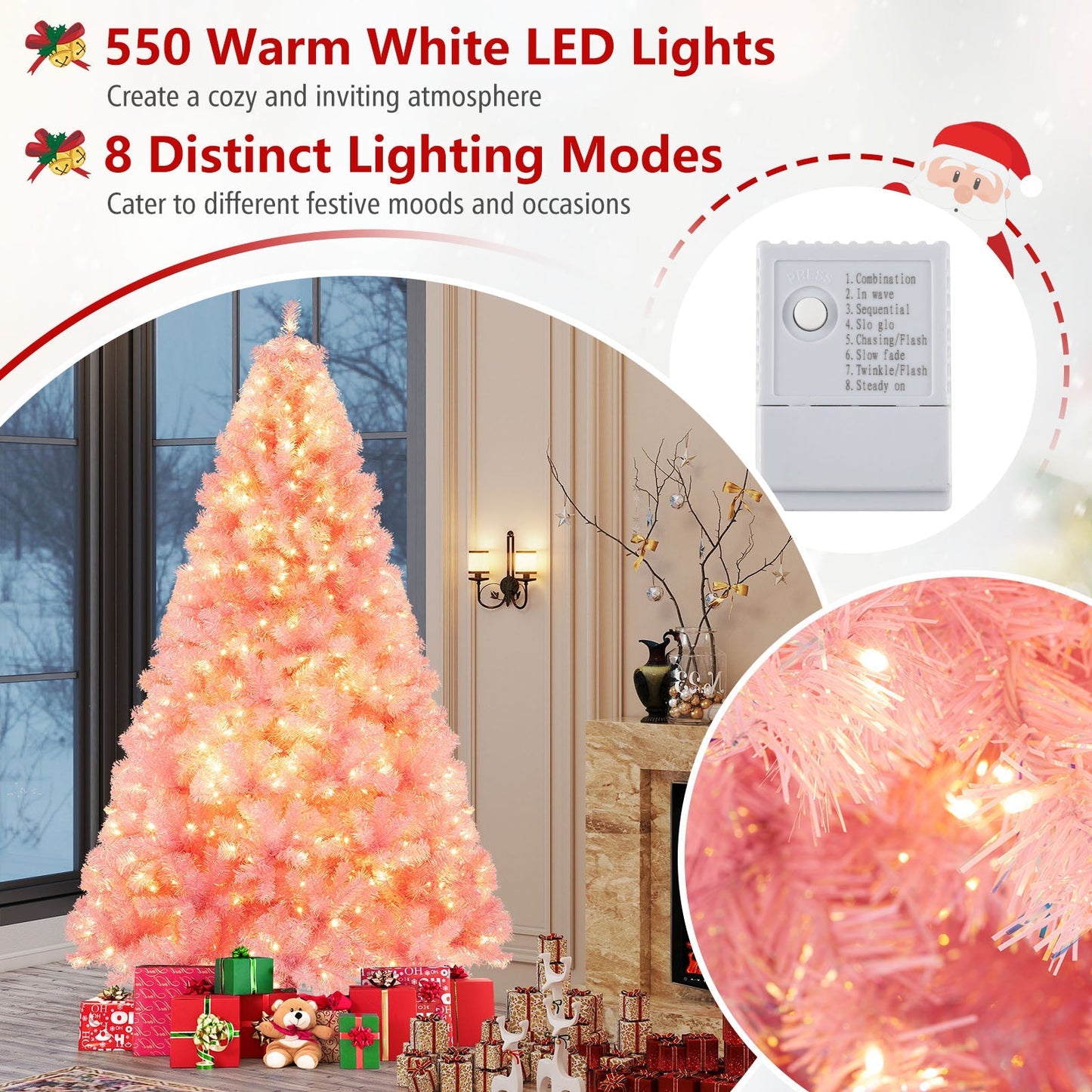 Pre-Lit Tinsel Christmas Tree Artificial Xmas Tree with Lush Branch Tips Holiday Decoration