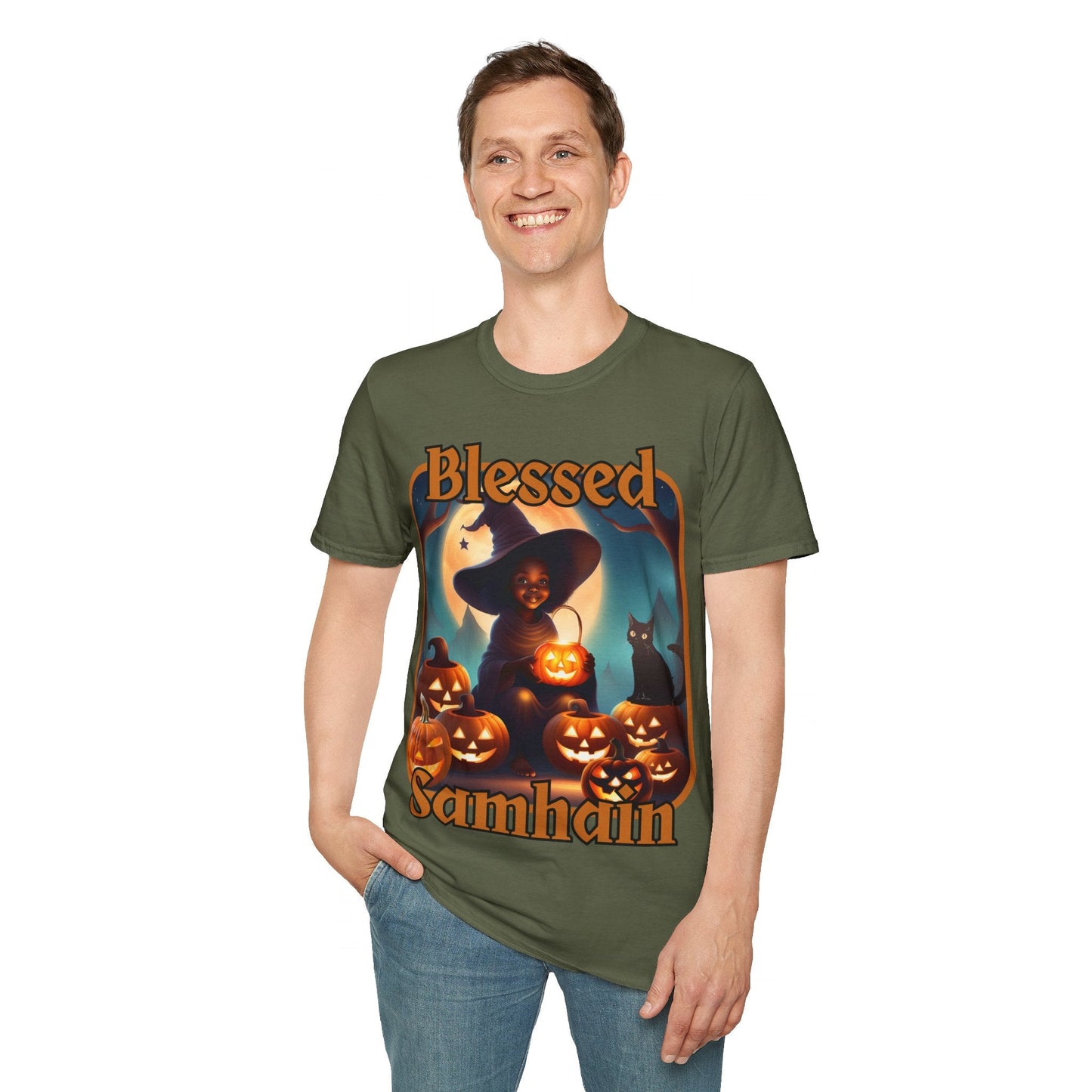 Blessed Samhain Cute Witch ORfont DKcolors Unisex T-Shirt by cypherpunkgear – cypherpunkgear.com | Cypherpunk Merch
