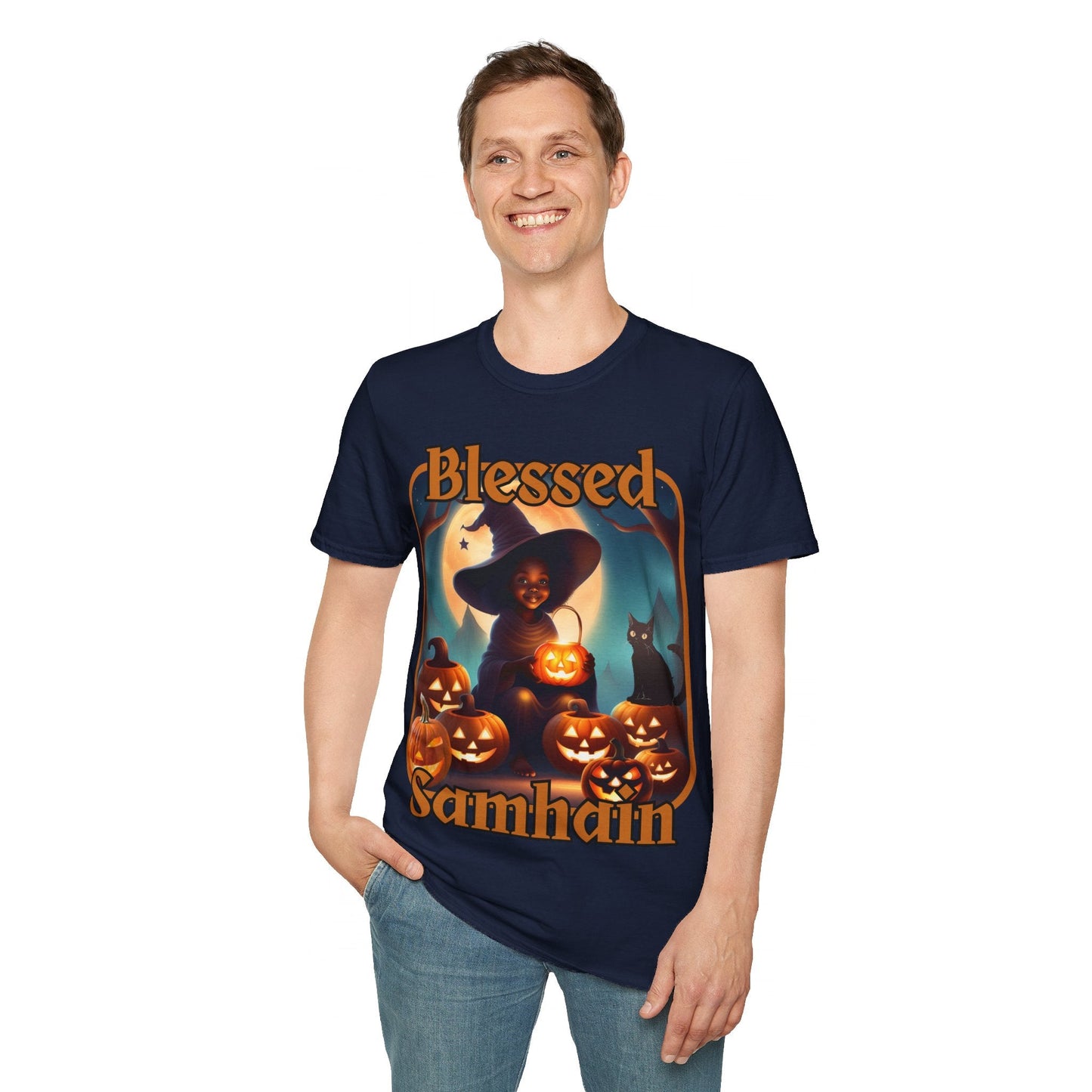 Blessed Samhain Cute Witch ORfont DKcolors Unisex T-Shirt by cypherpunkgear – cypherpunkgear.com | Cypherpunk Merch