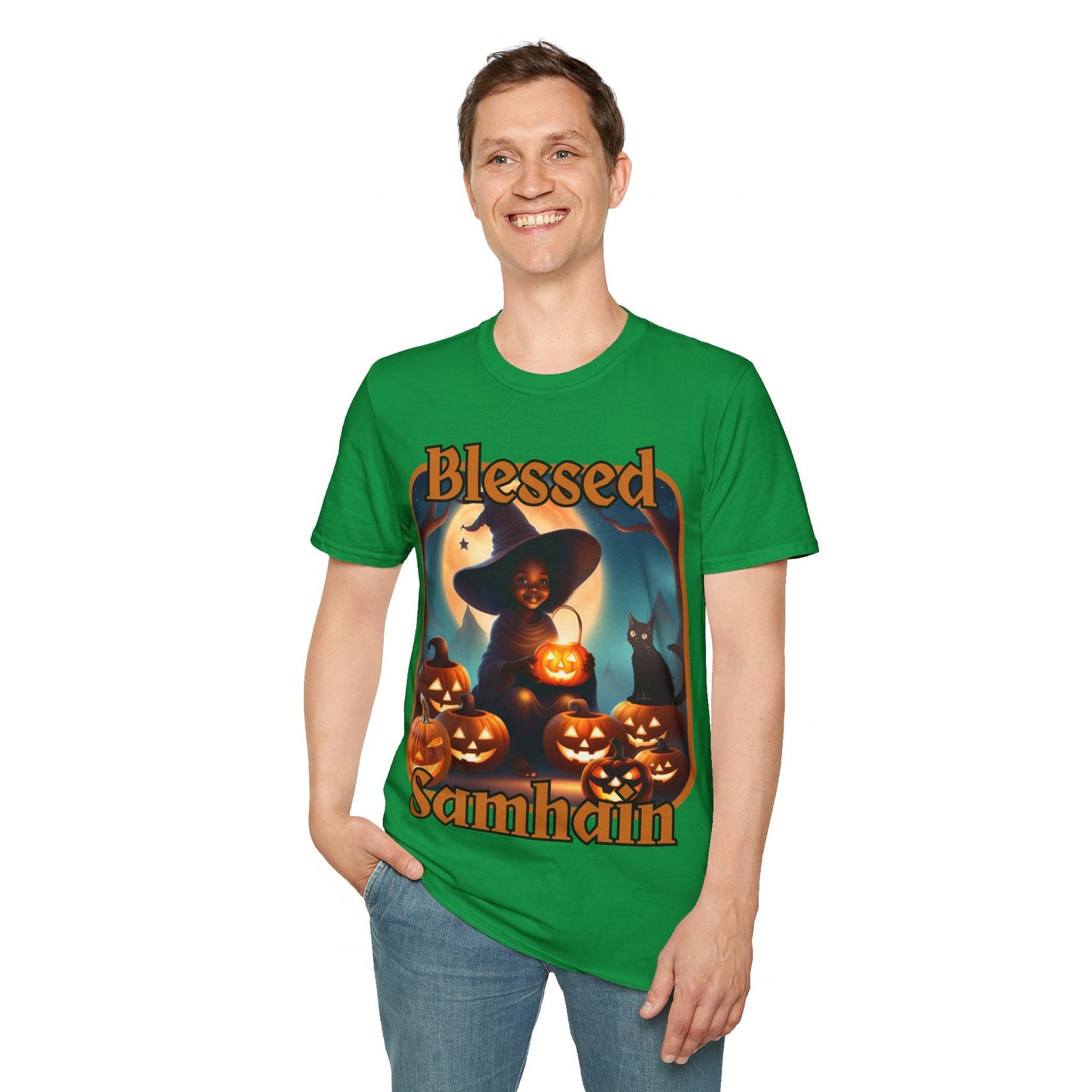 Blessed Samhain Cute Witch ORfont DKcolors Unisex T-Shirt by cypherpunkgear – cypherpunkgear.com | Cypherpunk Merch