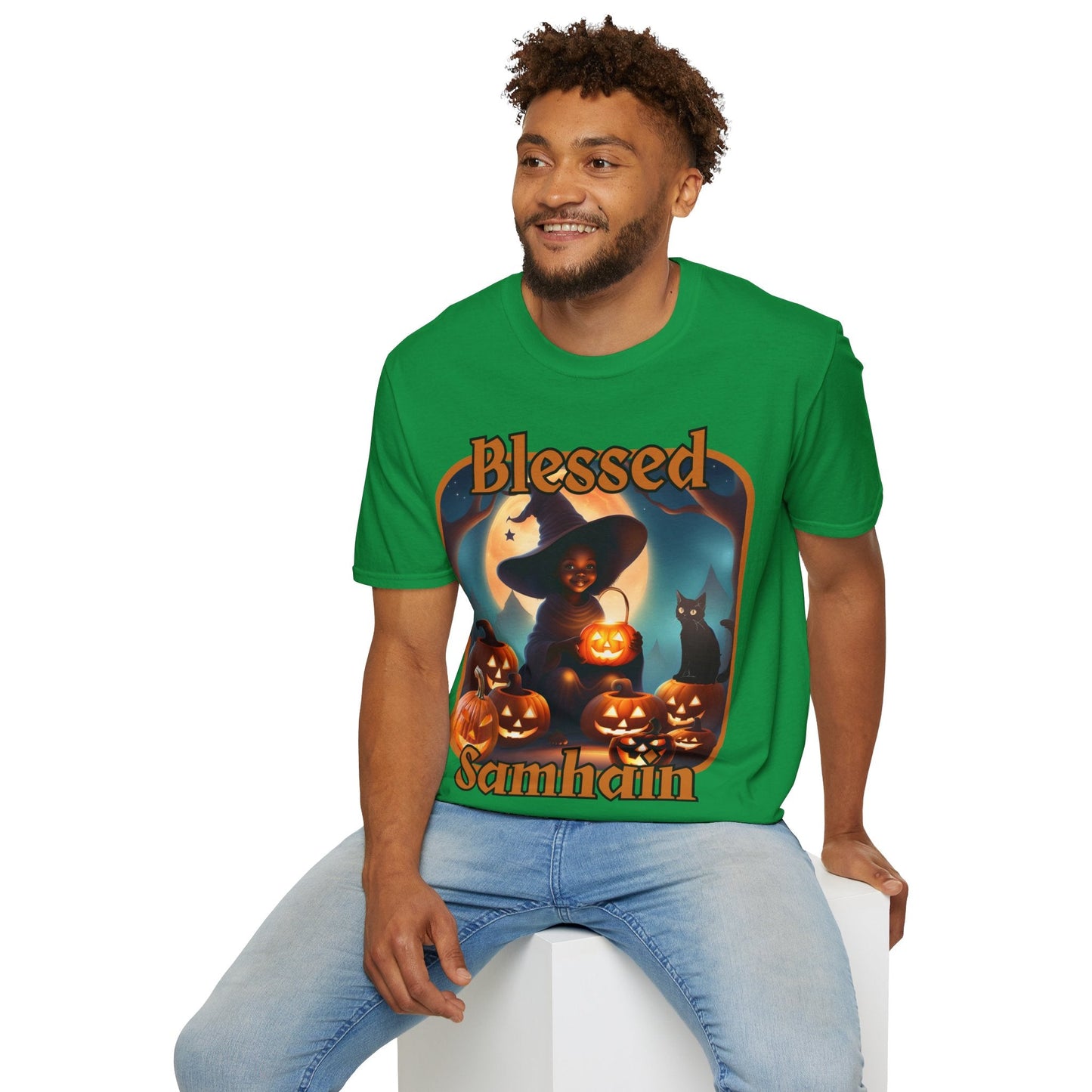 Blessed Samhain Cute Witch ORfont DKcolors Unisex T-Shirt by cypherpunkgear – cypherpunkgear.com | Cypherpunk Merch