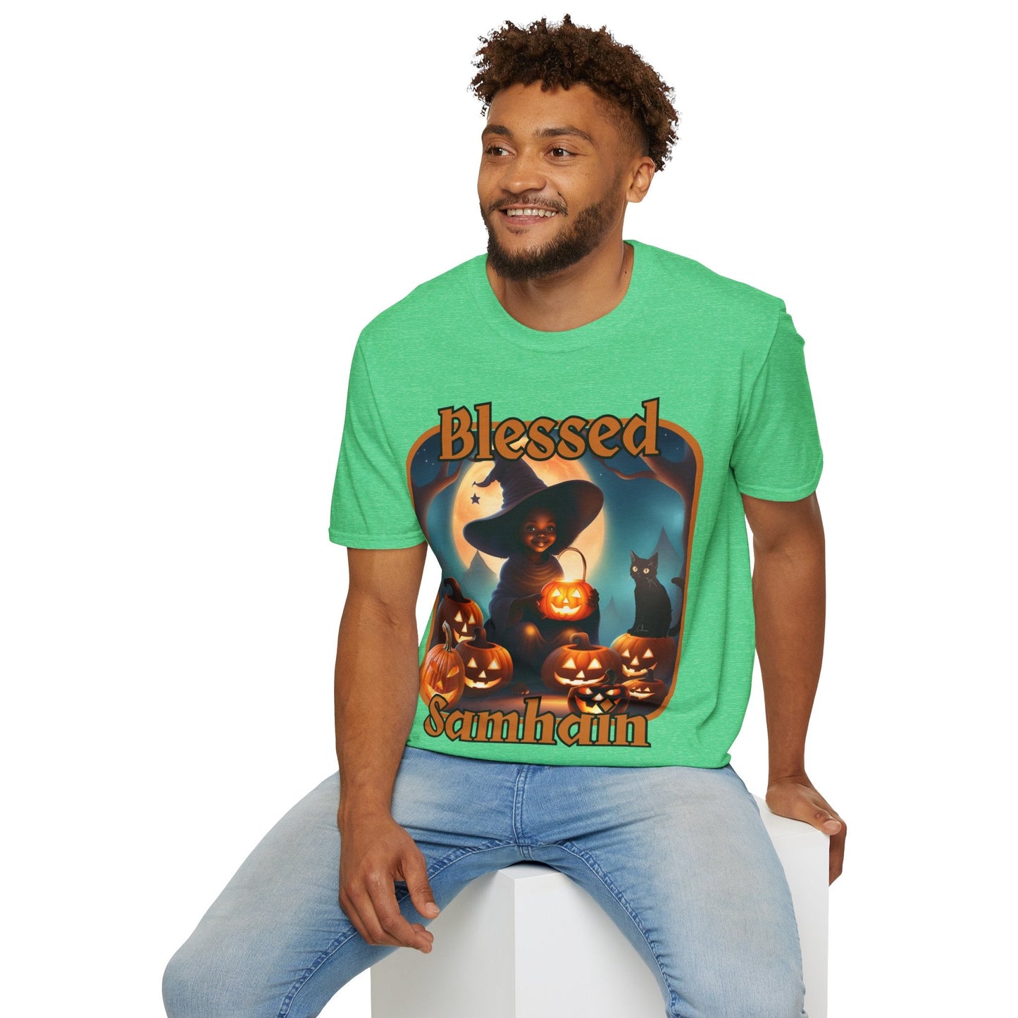 Blessed Samhain Cute Witch ORfont DKcolors Unisex T-Shirt by cypherpunkgear – cypherpunkgear.com | Cypherpunk Merch
