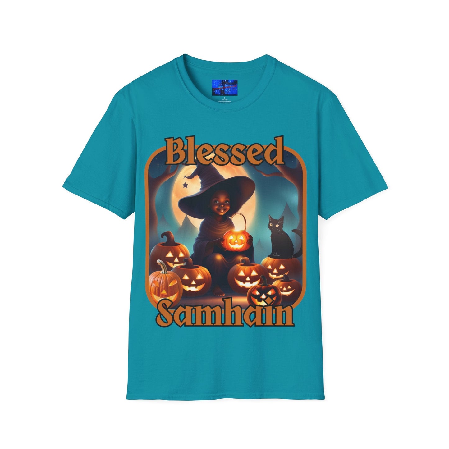 Blessed Samhain Cute Witch ORfont DKcolors Unisex T-Shirt by cypherpunkgear – cypherpunkgear.com | Cypherpunk Merch
