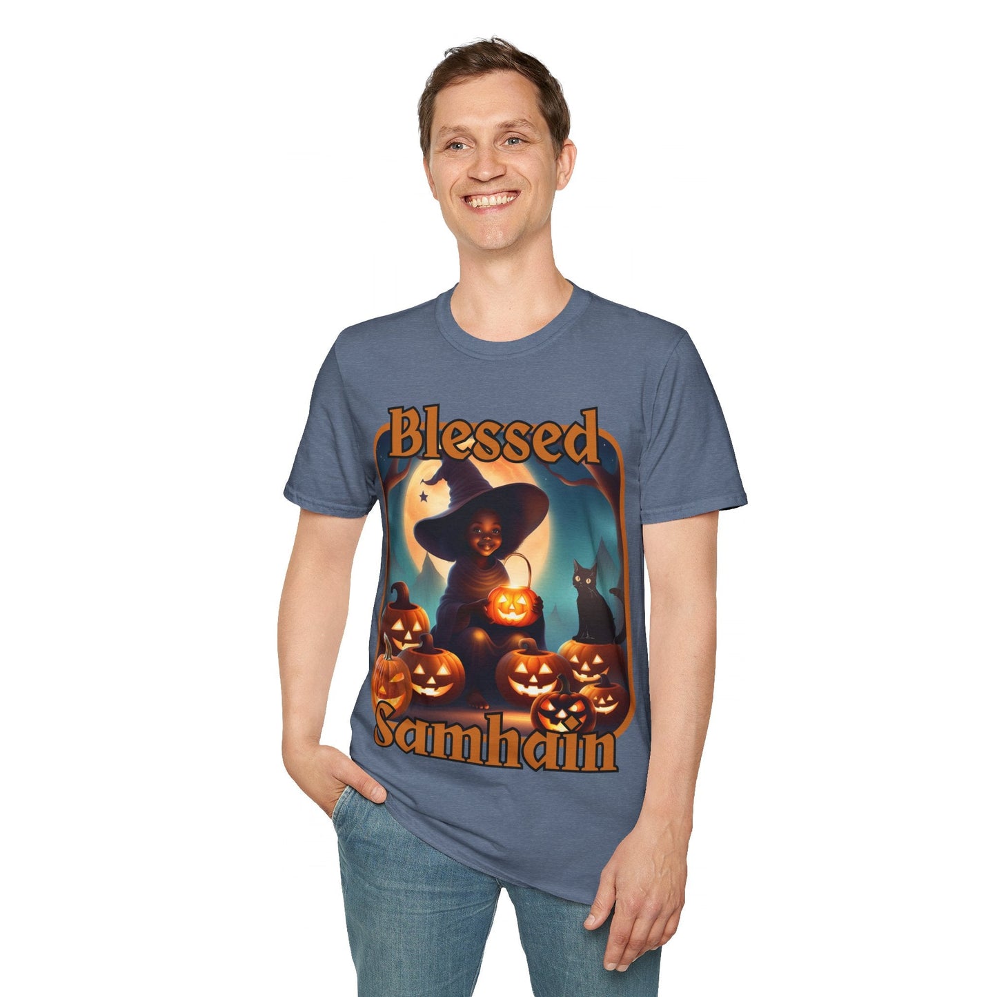Blessed Samhain Cute Witch ORfont DKcolors Unisex T-Shirt by cypherpunkgear – cypherpunkgear.com | Cypherpunk Merch