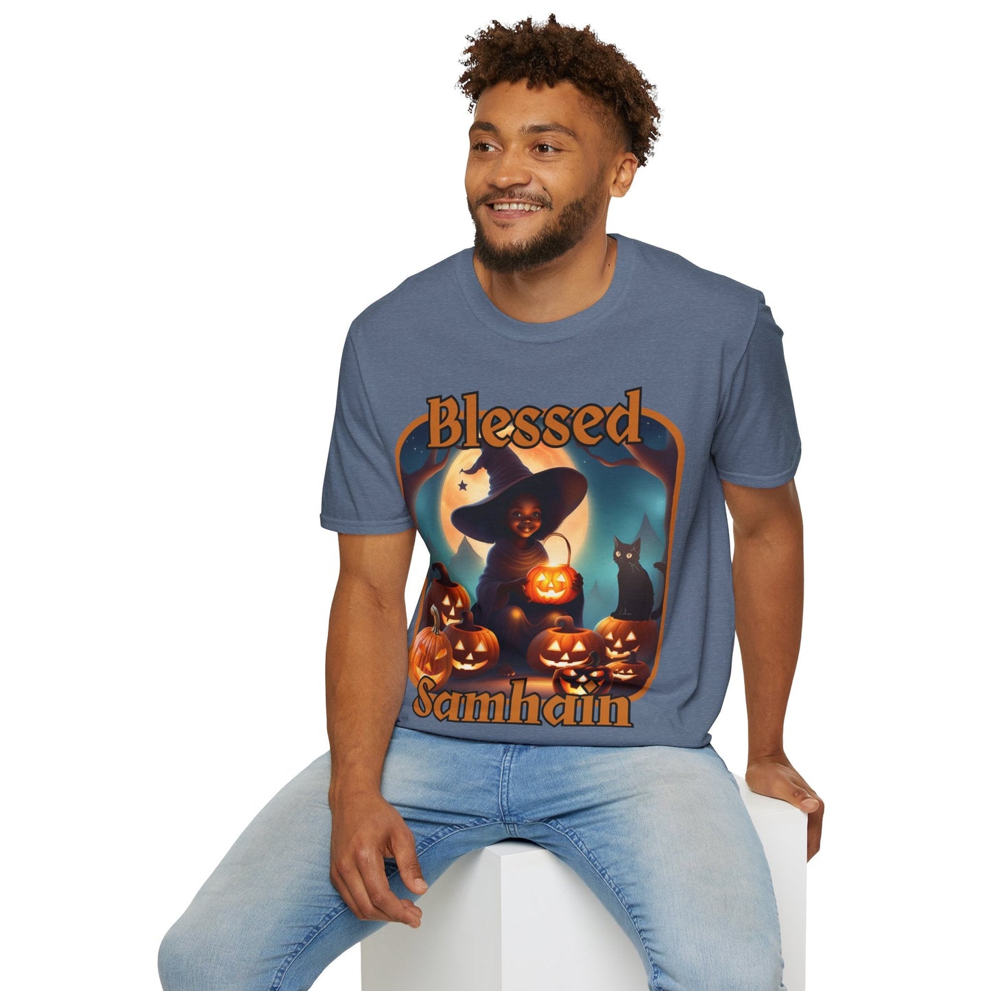 Blessed Samhain Cute Witch ORfont DKcolors Unisex T-Shirt by cypherpunkgear – cypherpunkgear.com | Cypherpunk Merch