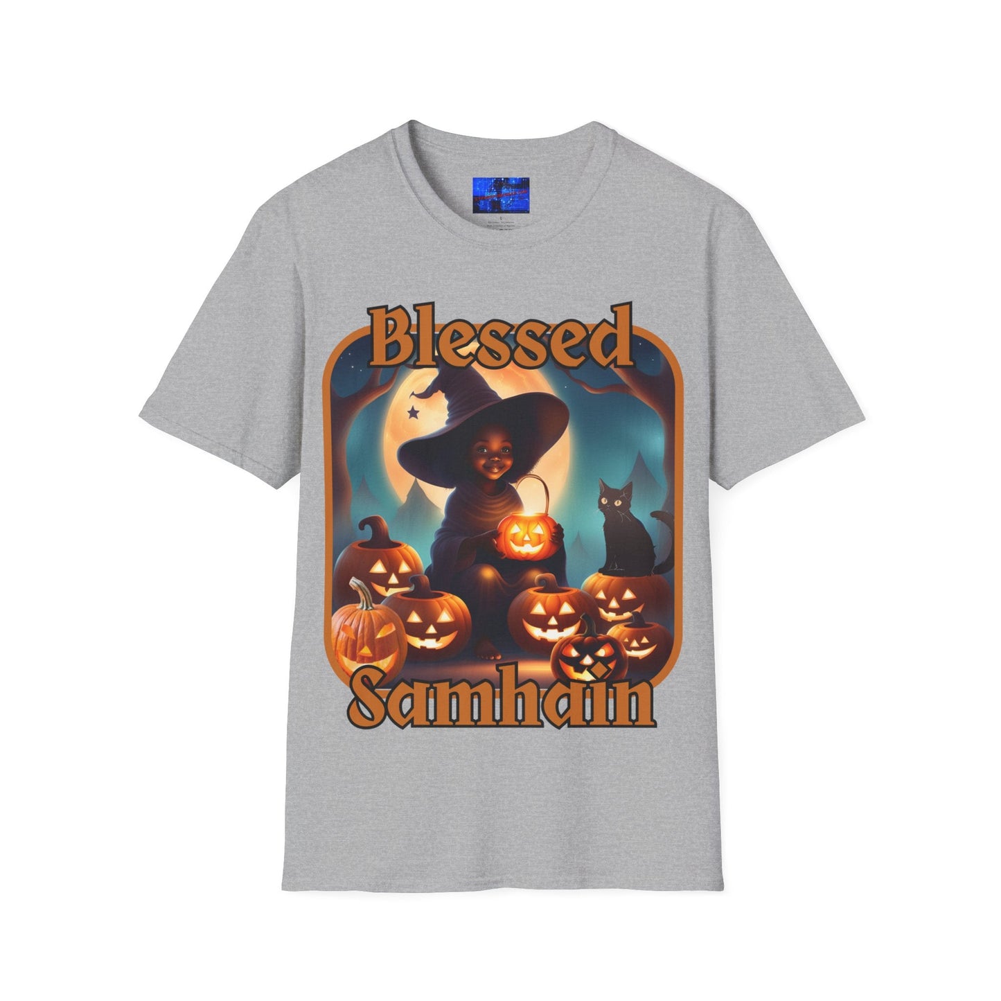 Blessed Samhain Cute Witch ORfont LTcolors Unisex T-Shirt by cypherpunkgear – cypherpunkgear.com | Cypherpunk Merch