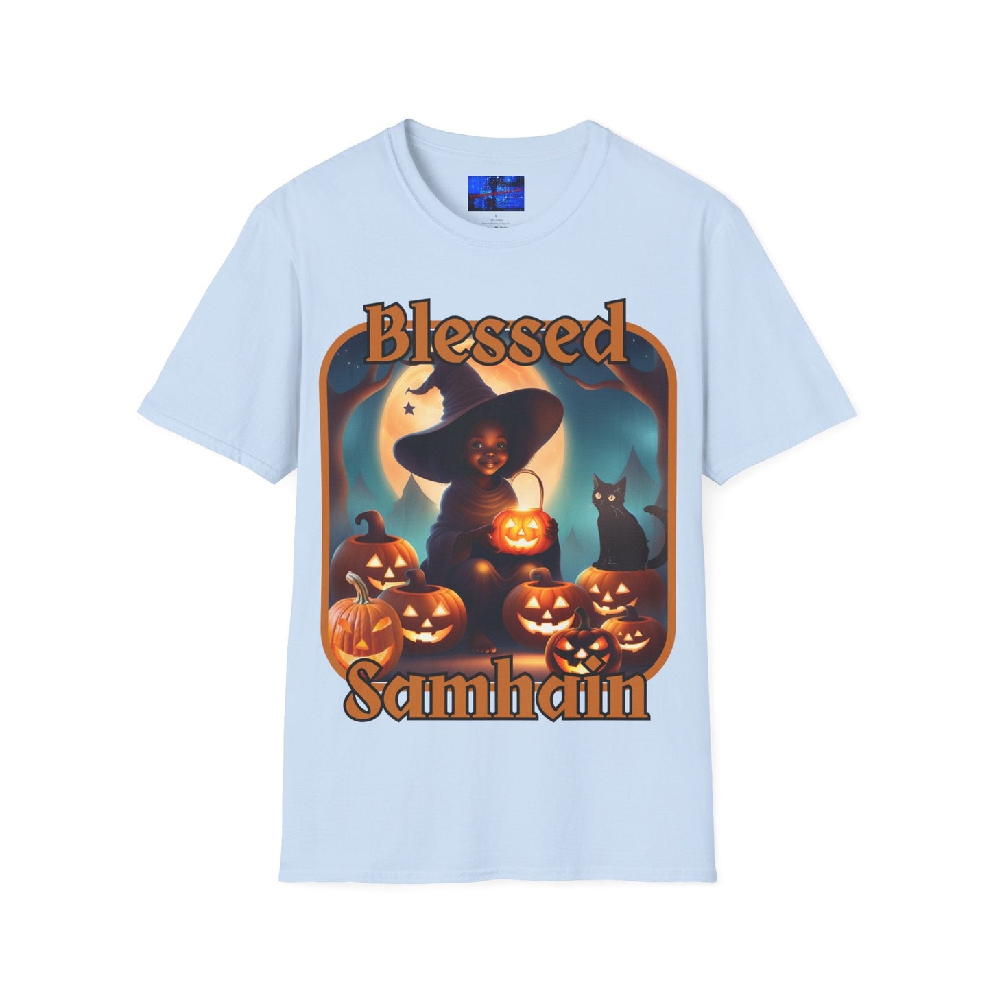 Blessed Samhain Cute Witch ORfont LTcolors Unisex T-Shirt by cypherpunkgear – cypherpunkgear.com | Cypherpunk Merch