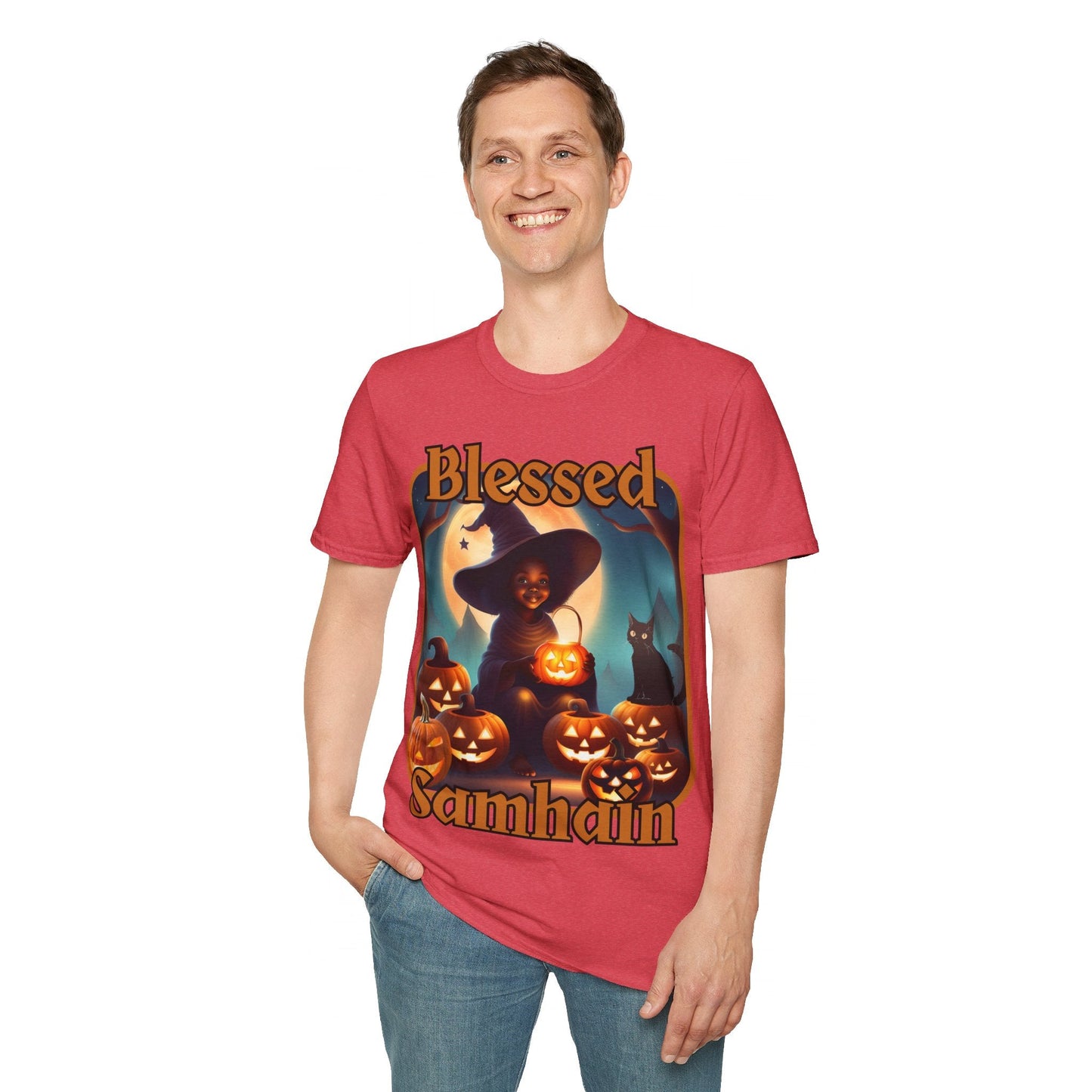 Blessed Samhain Cute Witch ORfont LTcolors Unisex T-Shirt by cypherpunkgear – cypherpunkgear.com | Cypherpunk Merch