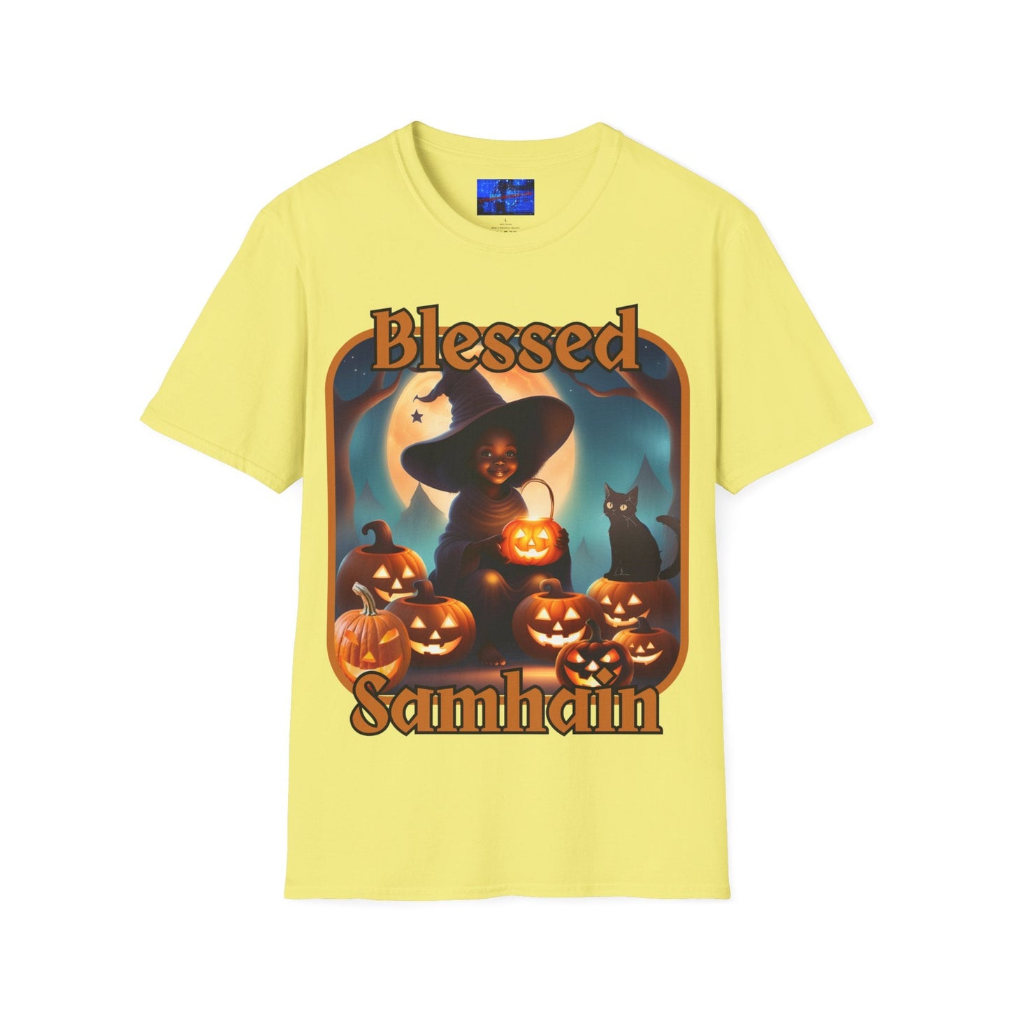 Blessed Samhain Cute Witch ORfont LTcolors Unisex T-Shirt by cypherpunkgear – cypherpunkgear.com | Cypherpunk Merch