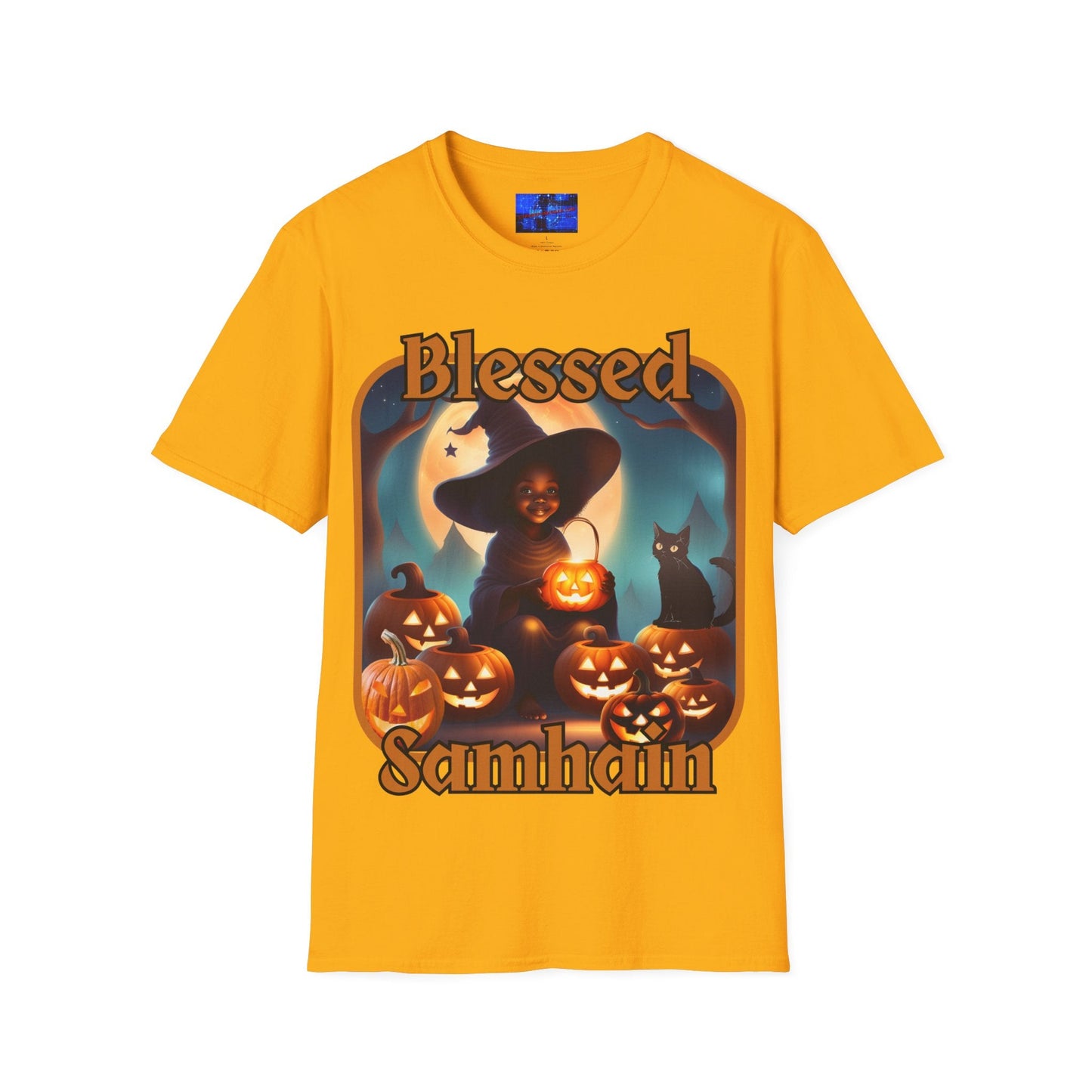 Blessed Samhain Cute Witch ORfont LTcolors Unisex T-Shirt by cypherpunkgear – cypherpunkgear.com | Cypherpunk Merch