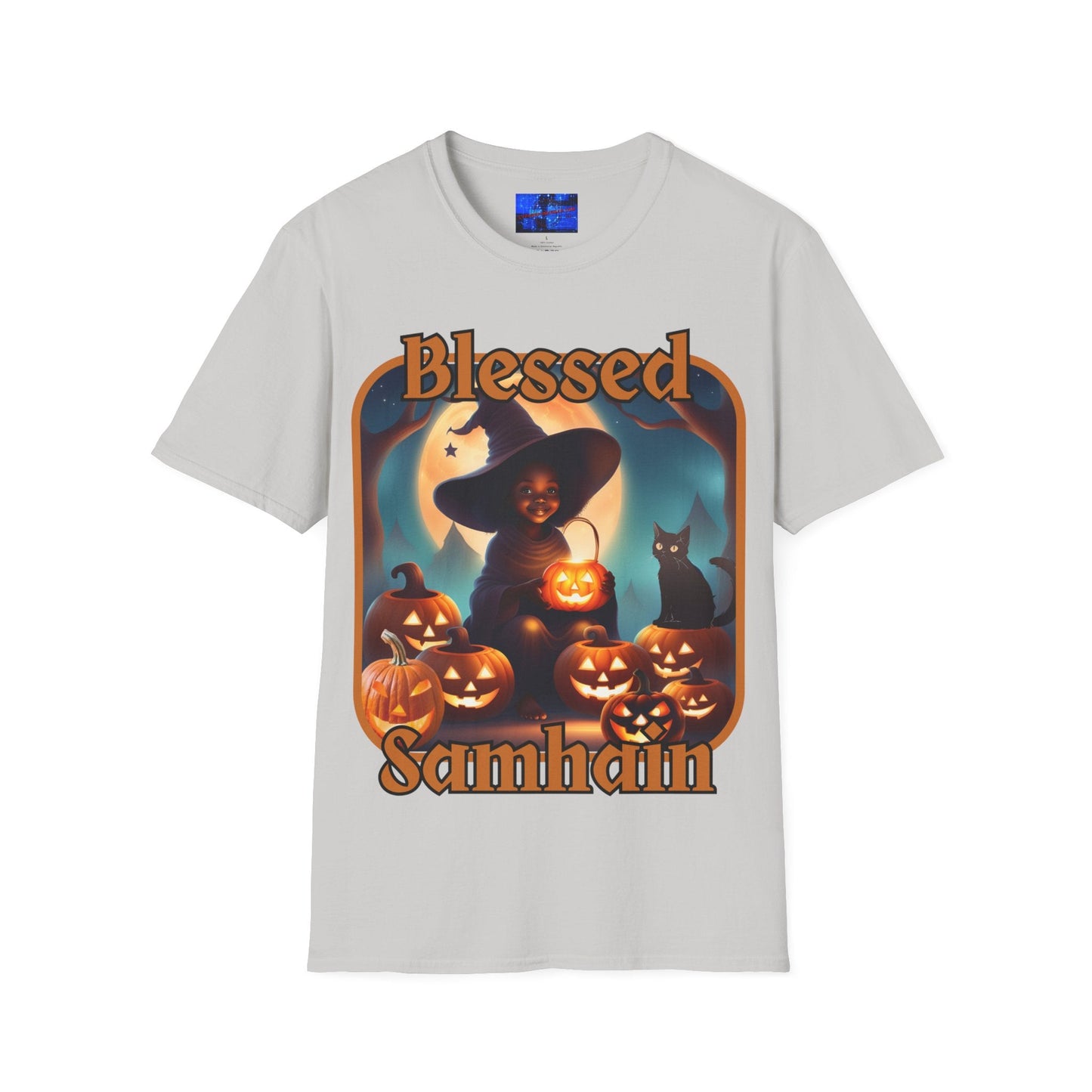 Blessed Samhain Cute Witch ORfont LTcolors Unisex T-Shirt by cypherpunkgear – cypherpunkgear.com | Cypherpunk Merch