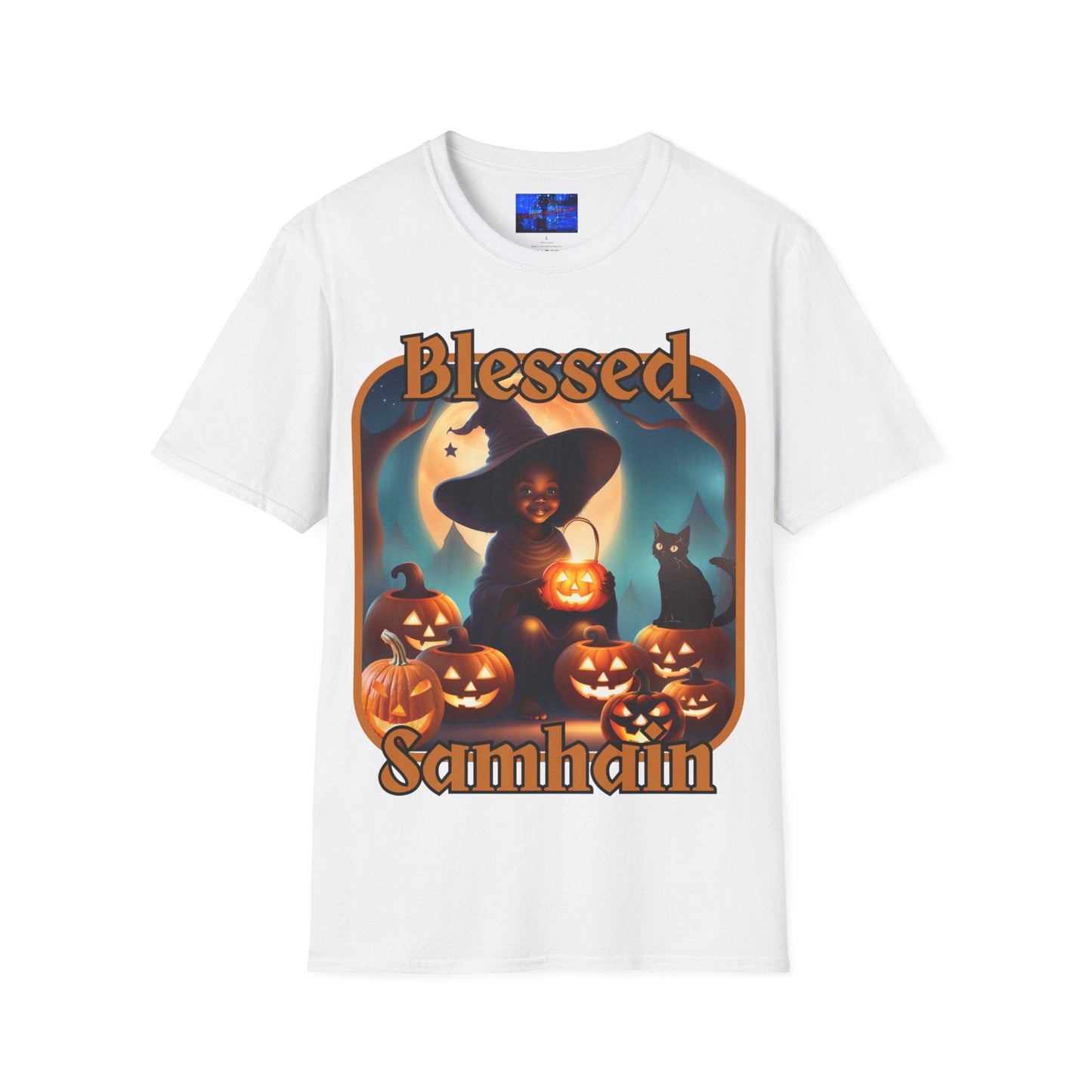 Blessed Samhain Cute Witch ORfont LTcolors Unisex T-Shirt by cypherpunkgear – cypherpunkgear.com | Cypherpunk Merch