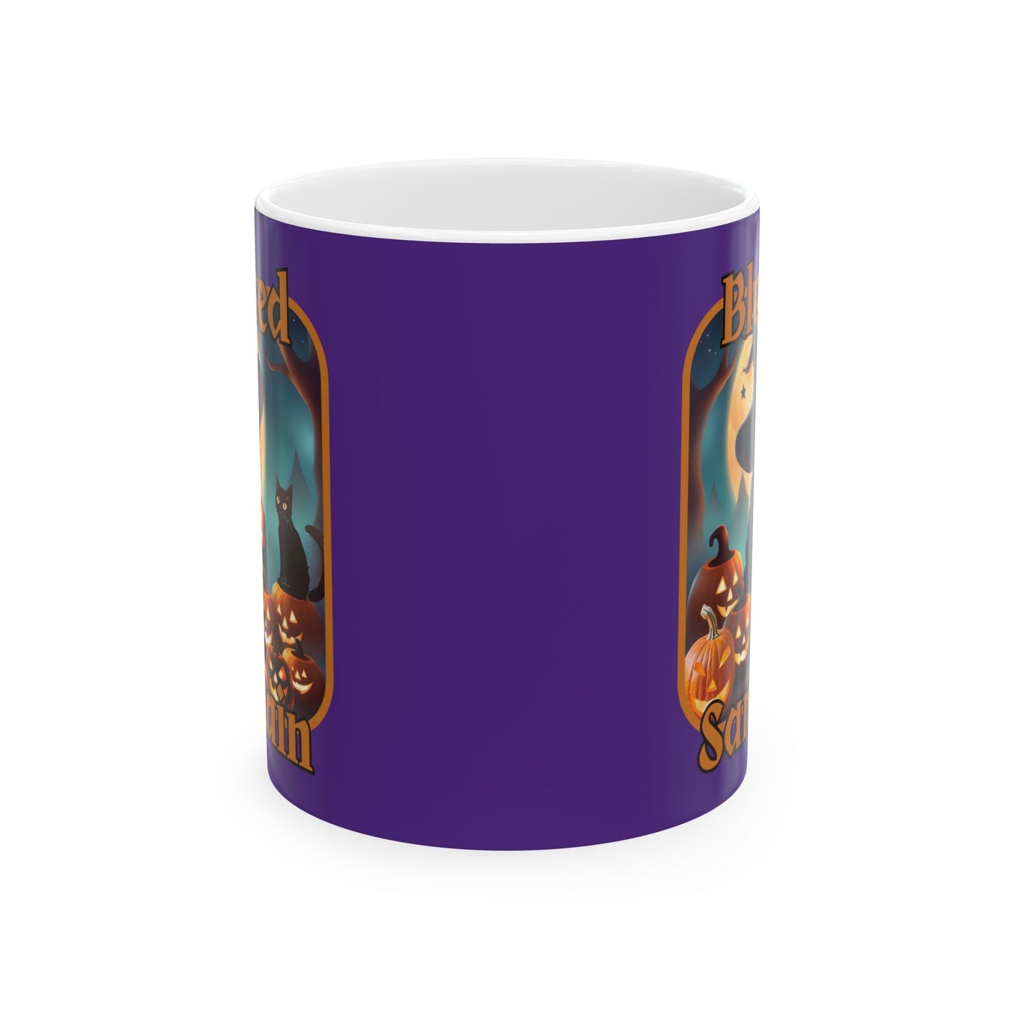 Blessed Samhain Cute Witch ORfont Purple Mug by cypherpunkgear – cypherpunkgear.com | Cypherpunk Merch