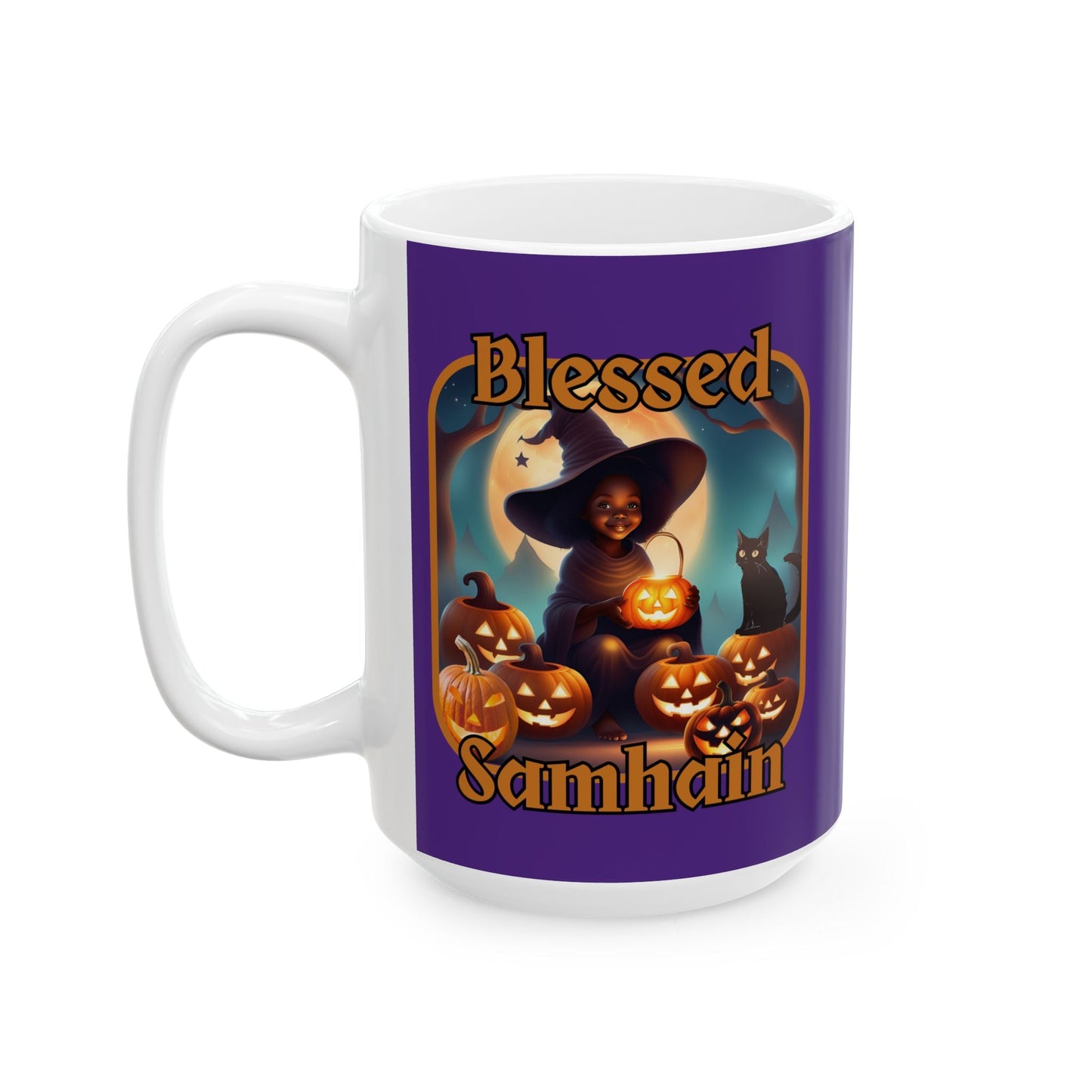 Blessed Samhain Cute Witch ORfont Purple Mug by cypherpunkgear – cypherpunkgear.com | Cypherpunk Merch