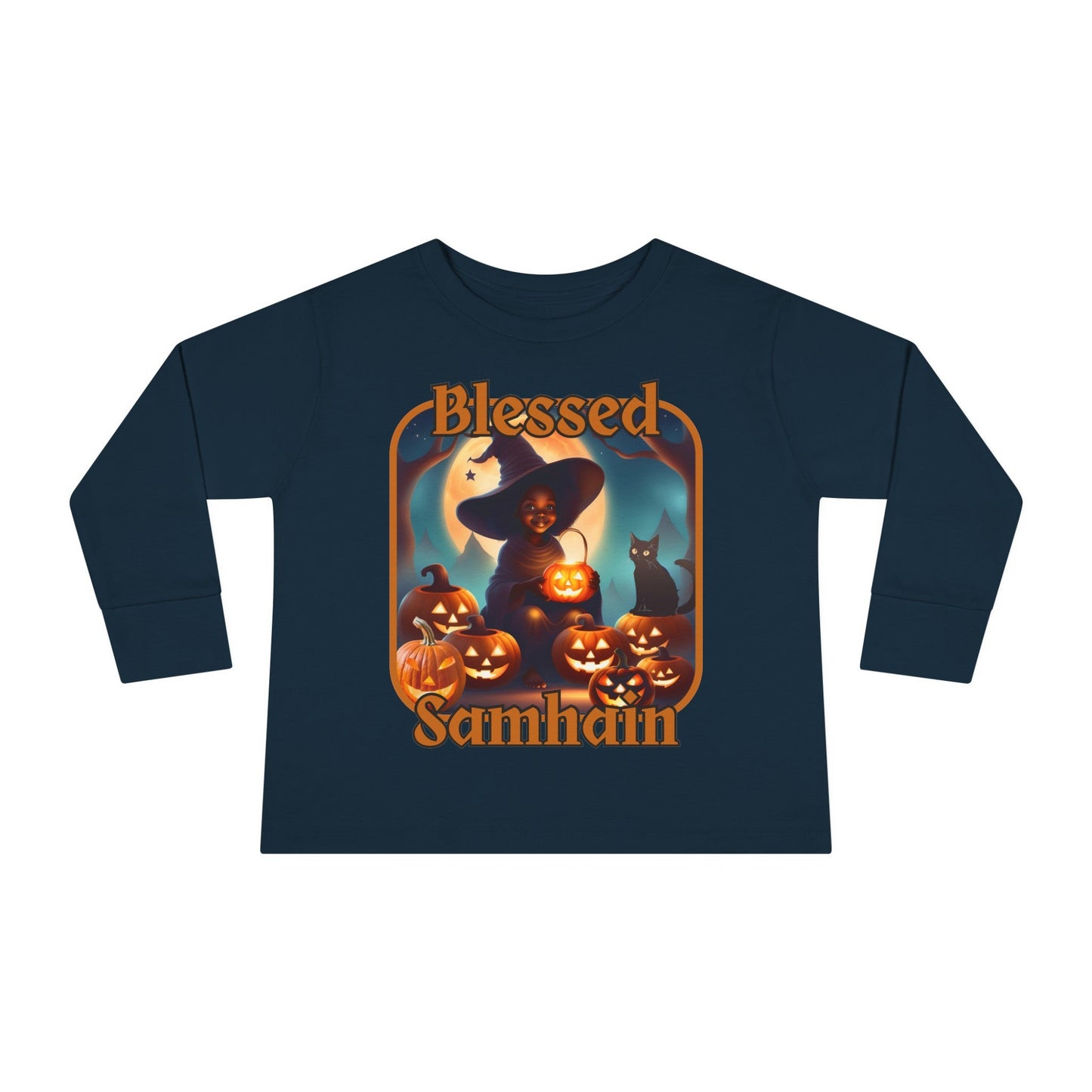 Blessed Samhain Cute Witch ORfont Toddler Long Sleeve Tee by cypherpunkgear – cypherpunkgear.com | Cypherpunk Merch