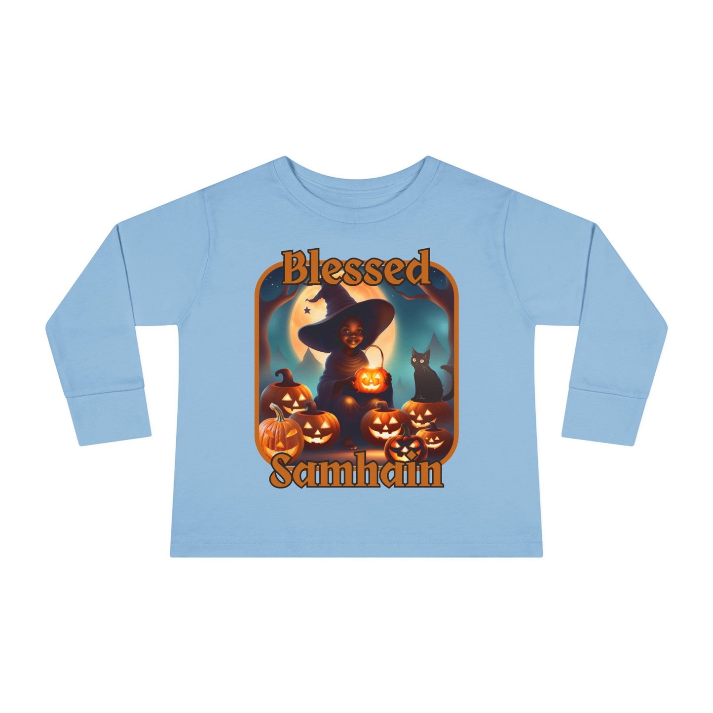 Blessed Samhain Cute Witch ORfont Toddler Long Sleeve Tee by cypherpunkgear – cypherpunkgear.com | Cypherpunk Merch