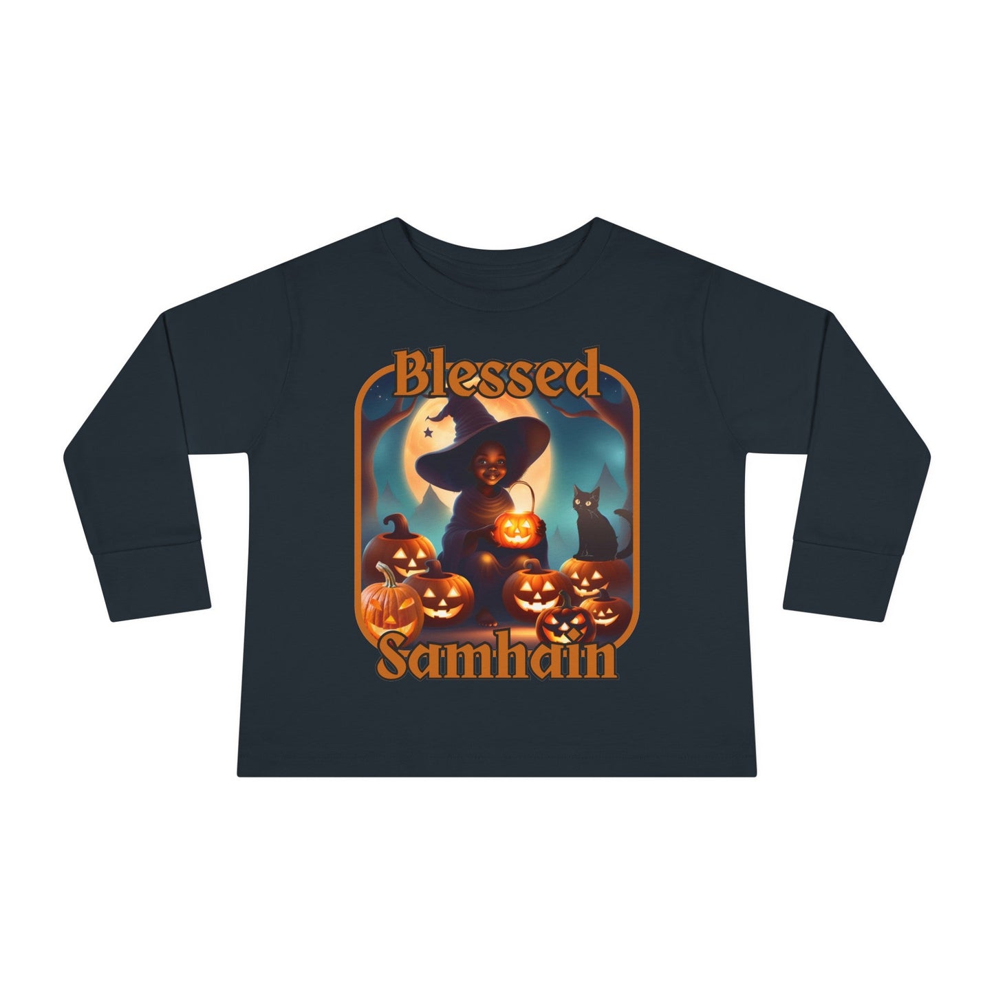 Blessed Samhain Cute Witch ORfont Toddler Long Sleeve Tee by cypherpunkgear – cypherpunkgear.com | Cypherpunk Merch