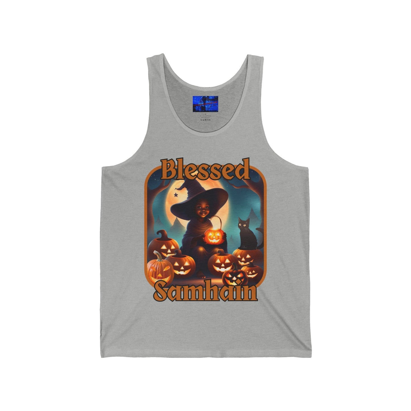 Blessed Samhain Cute Witch ORfont Unisex Jersey Tank Top by cypherpunkgear – cypherpunkgear.com | Cypherpunk Merch