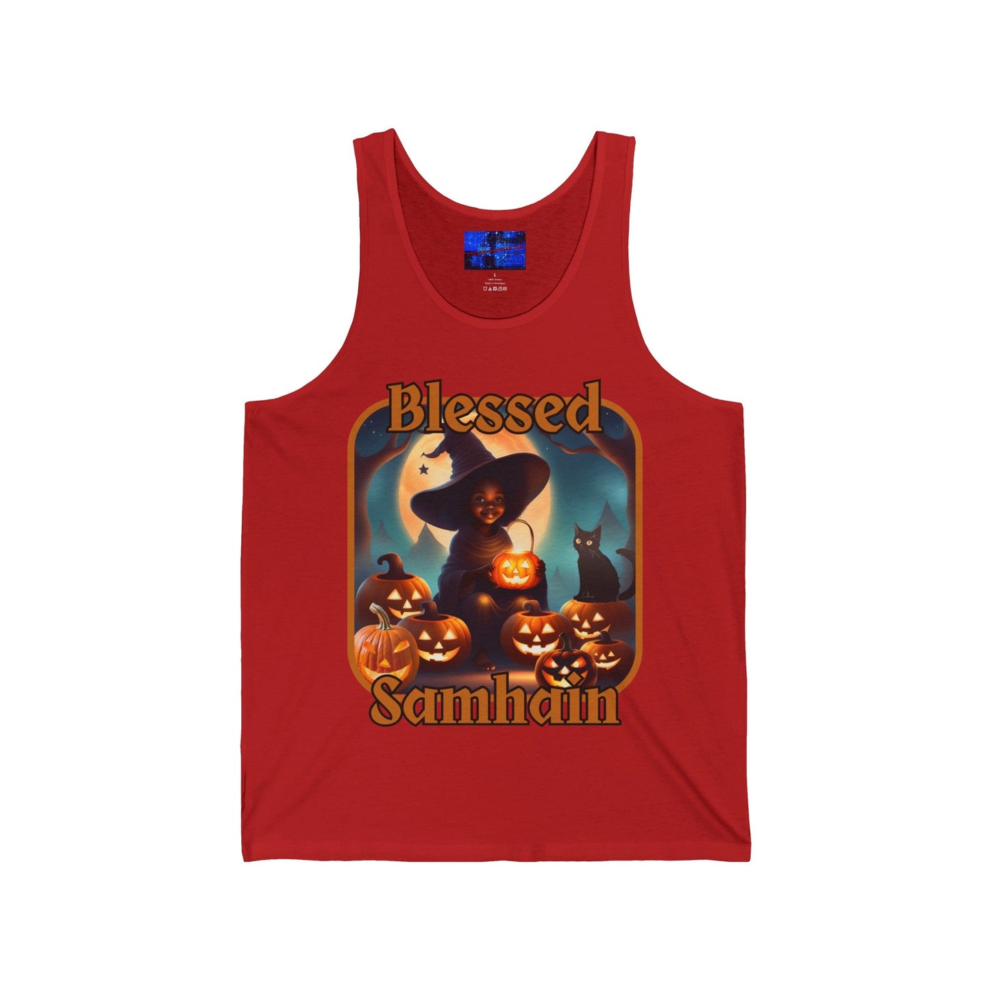 Blessed Samhain Cute Witch ORfont Unisex Jersey Tank Top by cypherpunkgear – cypherpunkgear.com | Cypherpunk Merch