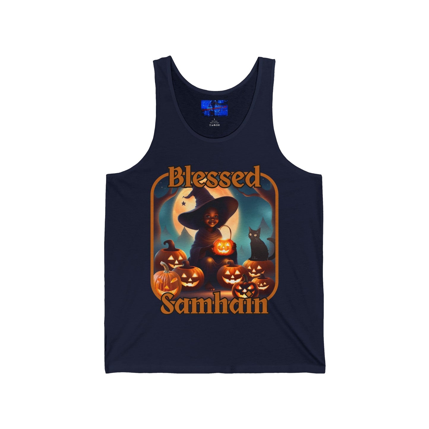 Blessed Samhain Cute Witch ORfont Unisex Jersey Tank Top by cypherpunkgear – cypherpunkgear.com | Cypherpunk Merch