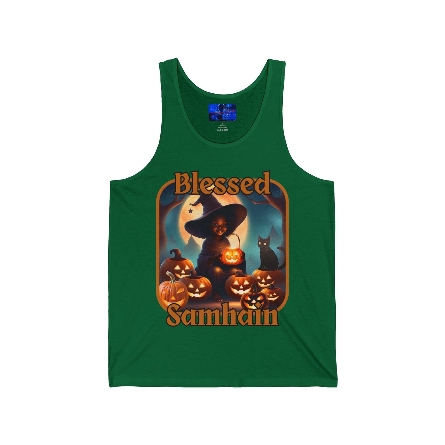 Blessed Samhain Cute Witch ORfont Unisex Jersey Tank Top by cypherpunkgear – cypherpunkgear.com | Cypherpunk Merch