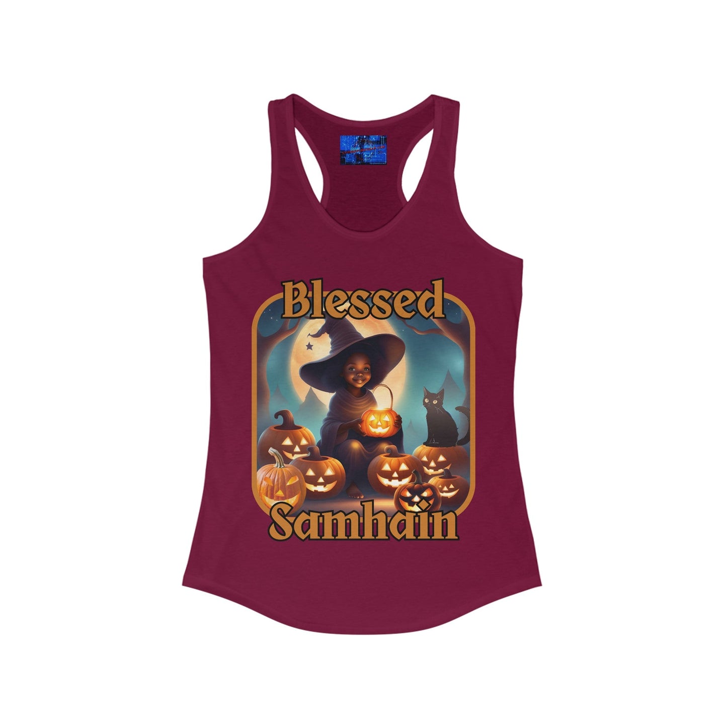Blessed Samhain Cute Witch ORfont Women's Racerback Tank Top by cypherpunkgear – cypherpunkgear.com | Cypherpunk Merch