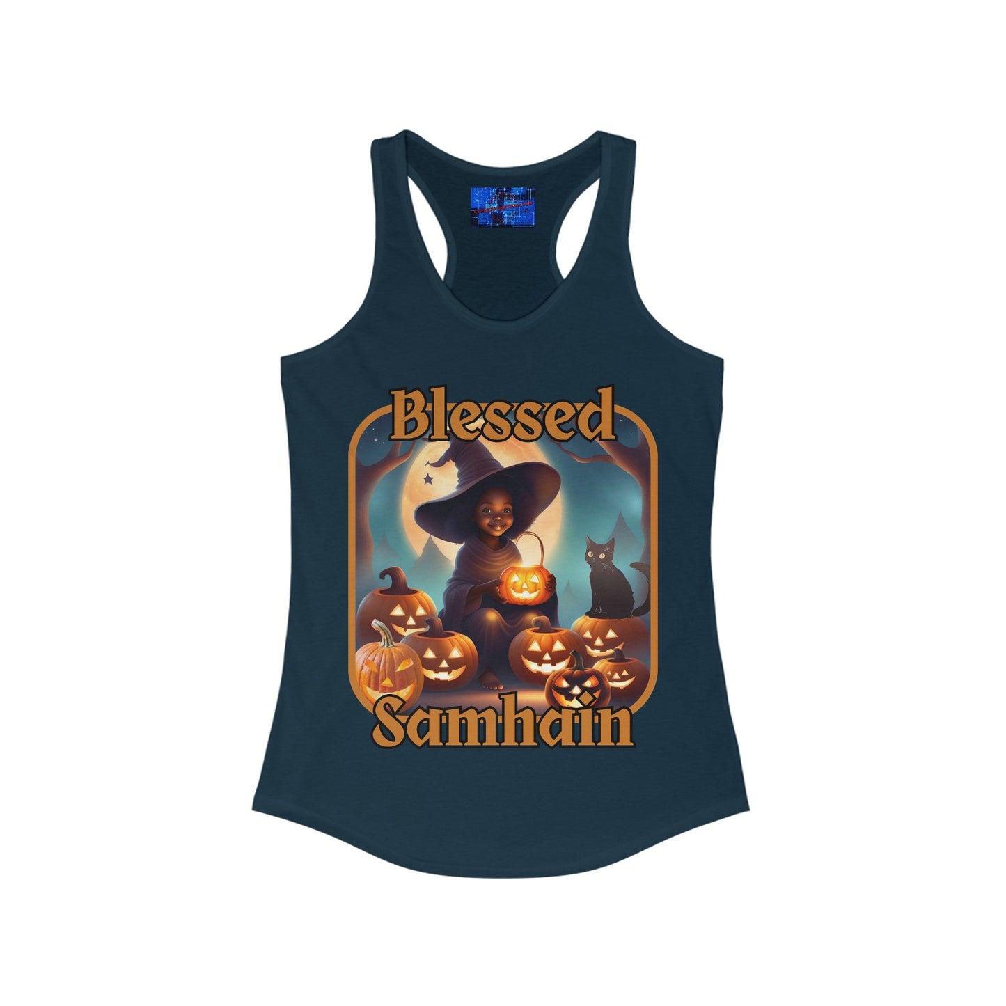 Blessed Samhain Cute Witch ORfont Women's Racerback Tank Top by cypherpunkgear – cypherpunkgear.com | Cypherpunk Merch