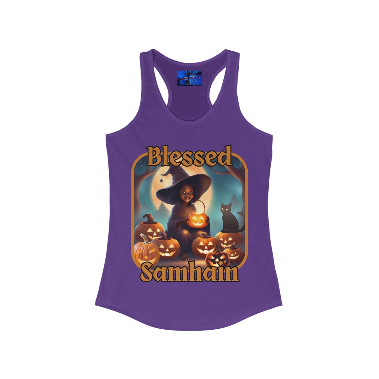 Blessed Samhain Cute Witch ORfont Women's Racerback Tank Top by cypherpunkgear – cypherpunkgear.com | Cypherpunk Merch