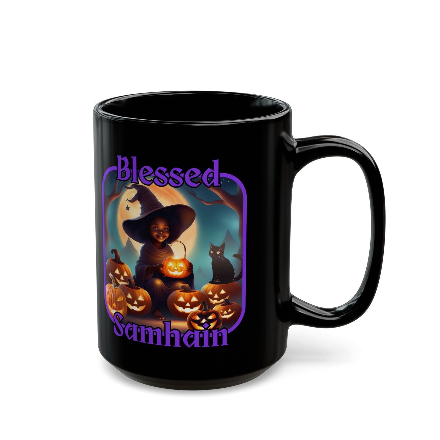 Blessed Samhain Cute Witch PRfont Black Mug by cypherpunkgear – cypherpunkgear.com | Cypherpunk Merch