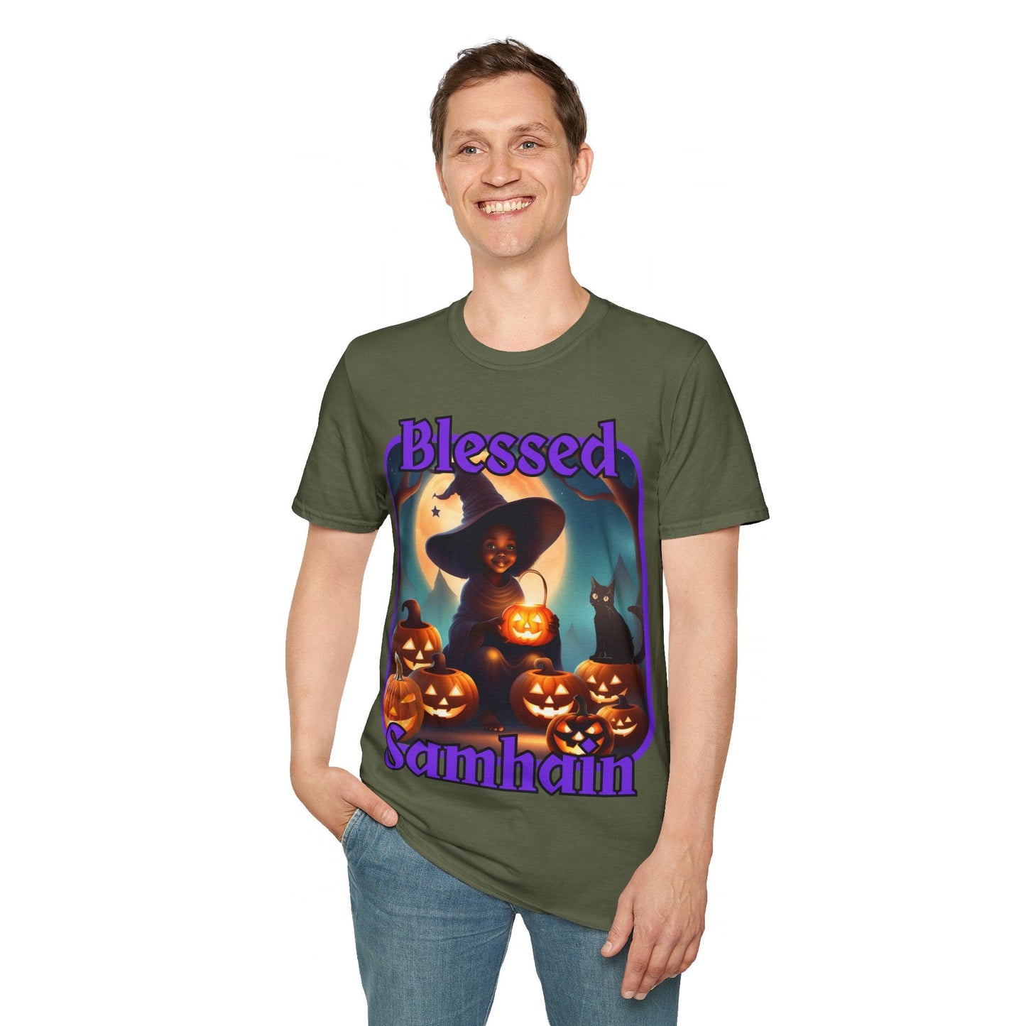 Blessed Samhain Cute Witch PRfont DKcolors Unisex T-Shirt by cypherpunkgear – cypherpunkgear.com | Cypherpunk Merch