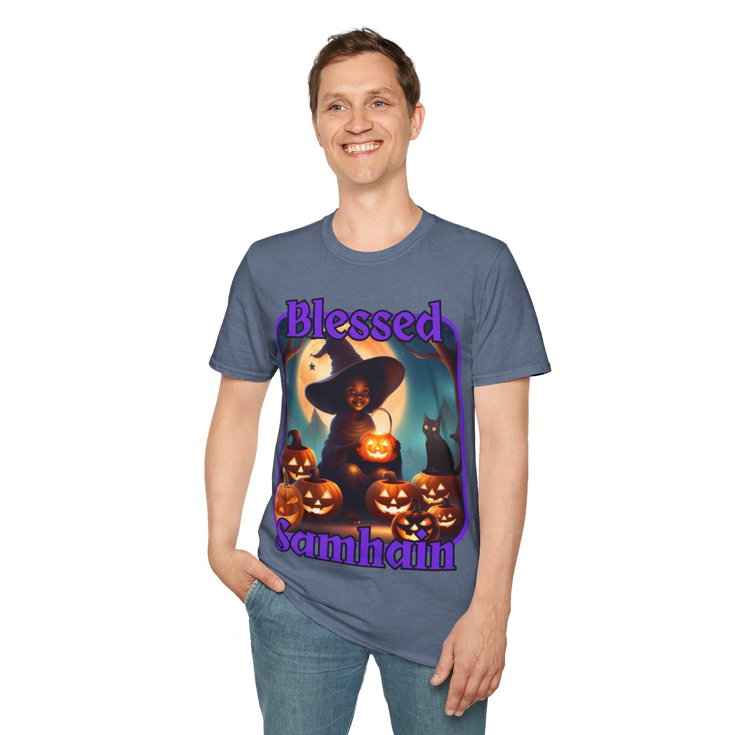 Blessed Samhain Cute Witch PRfont DKcolors Unisex T-Shirt by cypherpunkgear – cypherpunkgear.com | Cypherpunk Merch
