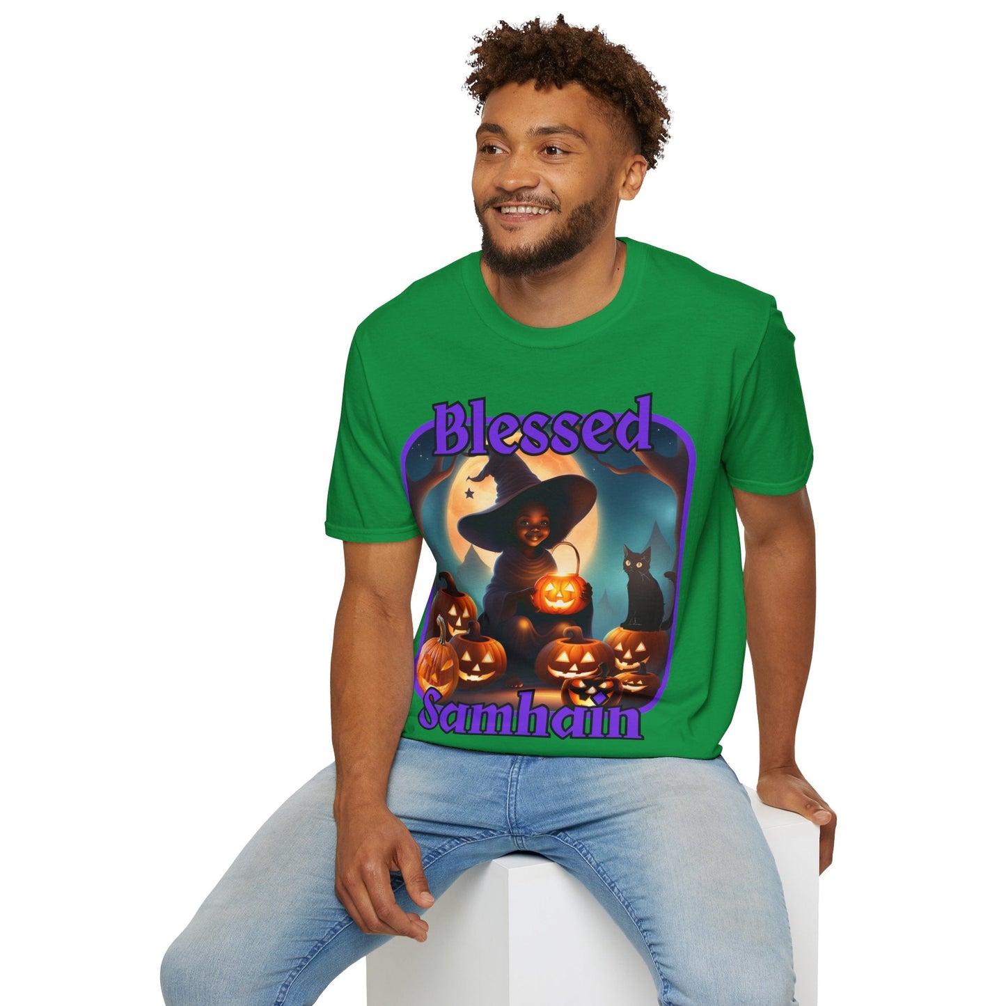 Blessed Samhain Cute Witch PRfont DKcolors Unisex T-Shirt by cypherpunkgear – cypherpunkgear.com | Cypherpunk Merch