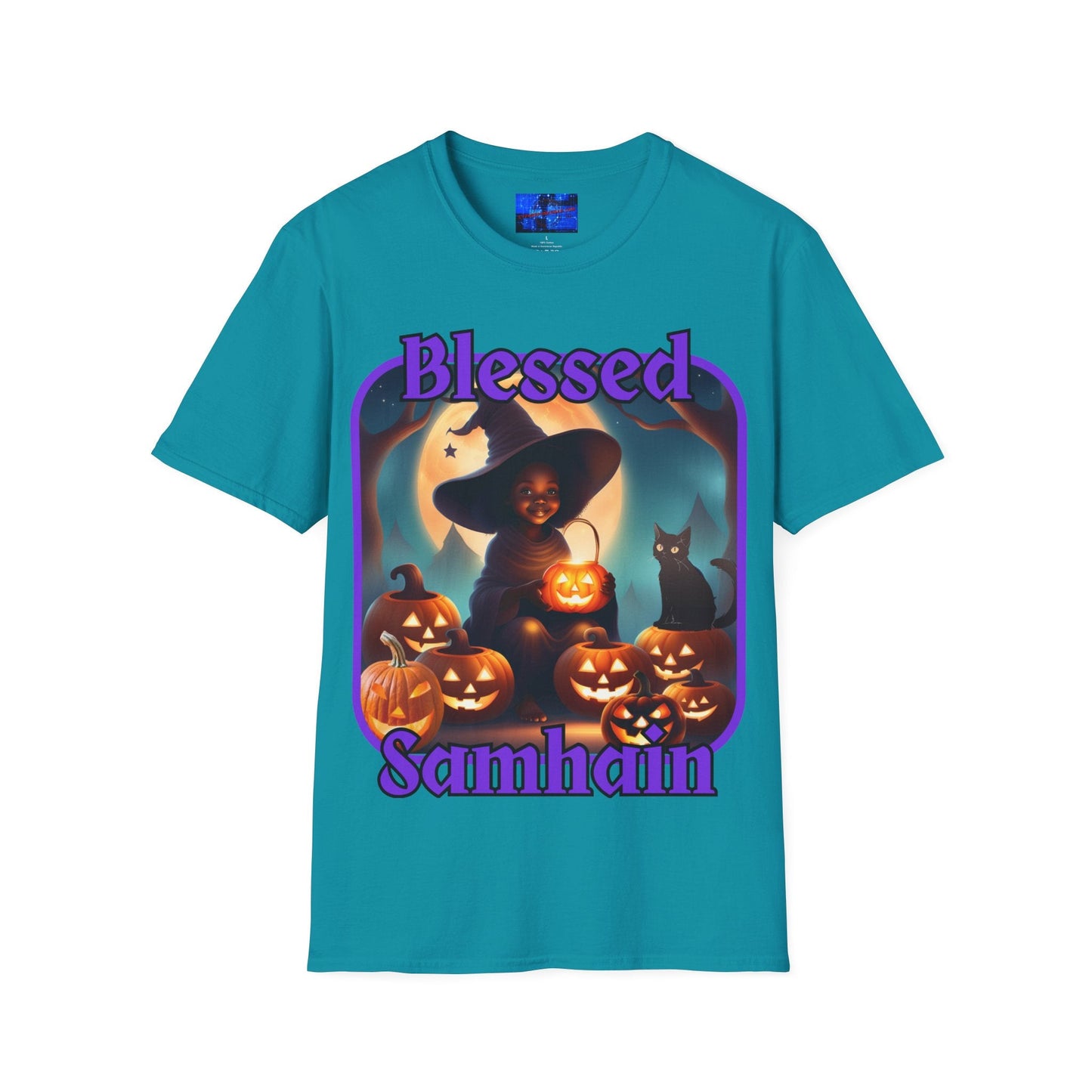 Blessed Samhain Cute Witch PRfont DKcolors Unisex T-Shirt by cypherpunkgear – cypherpunkgear.com | Cypherpunk Merch