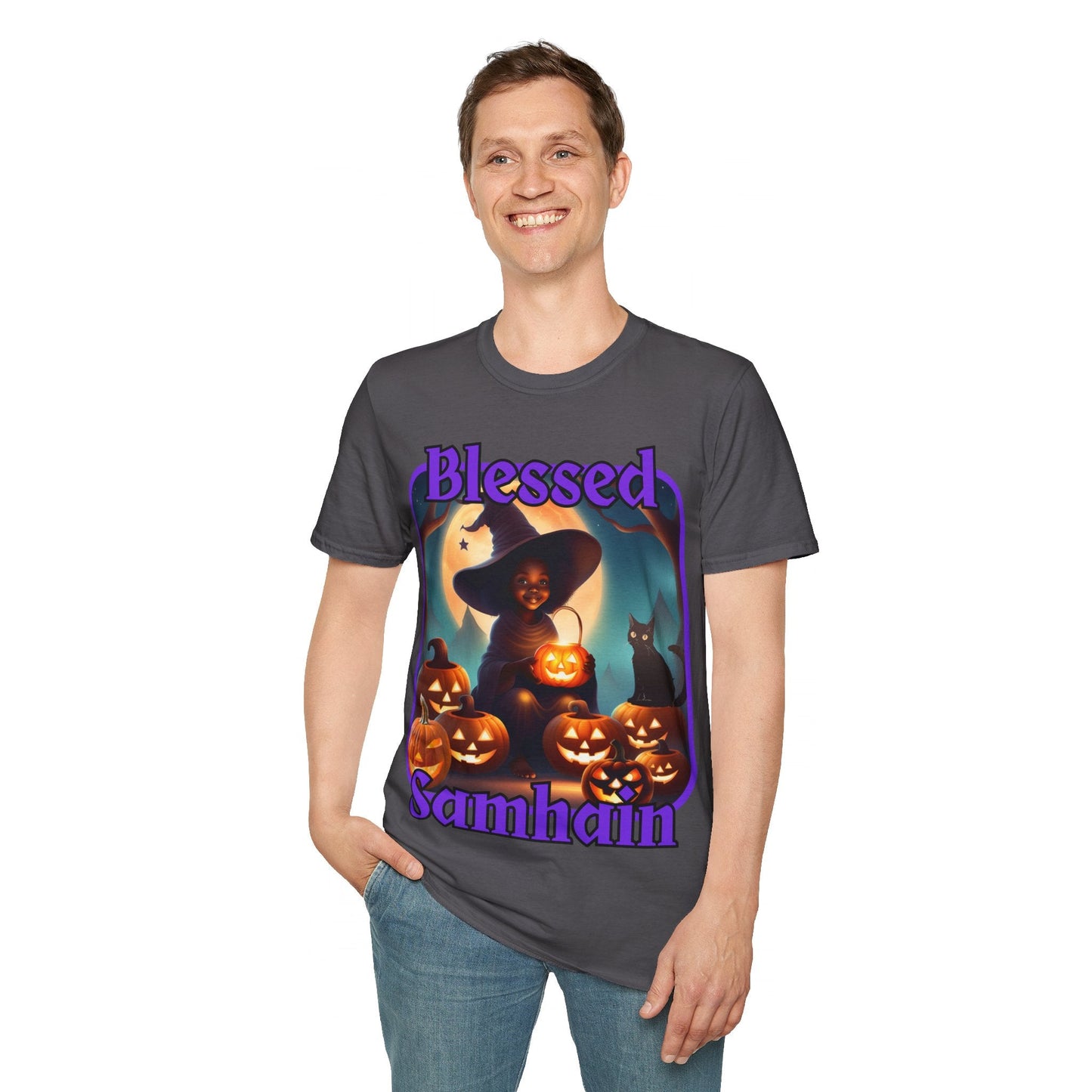 Blessed Samhain Cute Witch PRfont DKcolors Unisex T-Shirt by cypherpunkgear – cypherpunkgear.com | Cypherpunk Merch