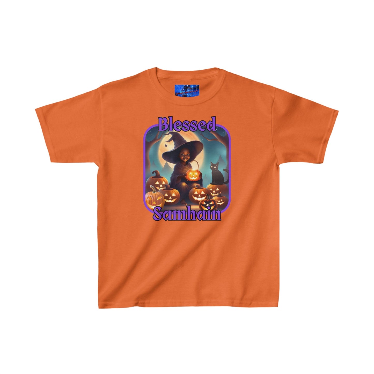Blessed Samhain Cute Witch PRfont Kids Heavy Cotton™ Tee by cypherpunkgear – cypherpunkgear.com | Cypherpunk Merch