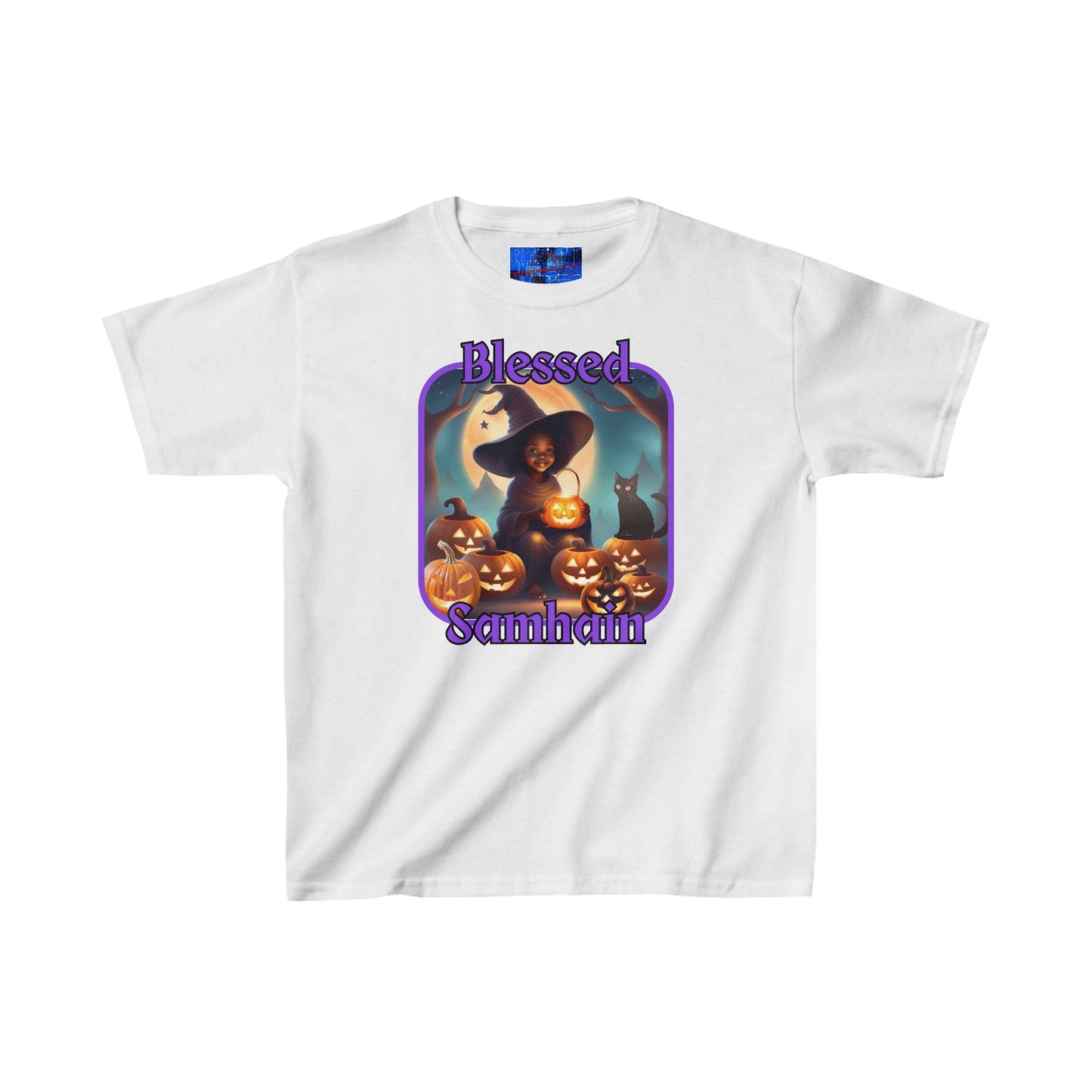 Blessed Samhain Cute Witch PRfont Kids Heavy Cotton™ Tee by cypherpunkgear – cypherpunkgear.com | Cypherpunk Merch