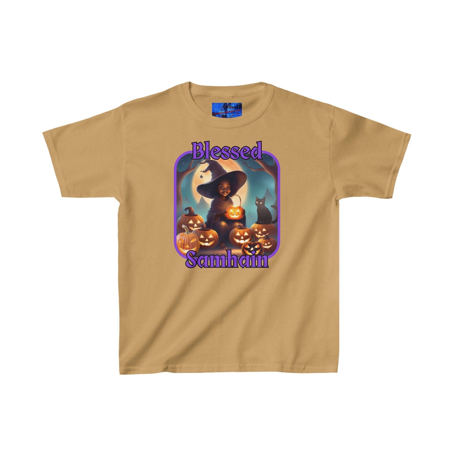 Blessed Samhain Cute Witch PRfont Kids Heavy Cotton™ Tee by cypherpunkgear – cypherpunkgear.com | Cypherpunk Merch