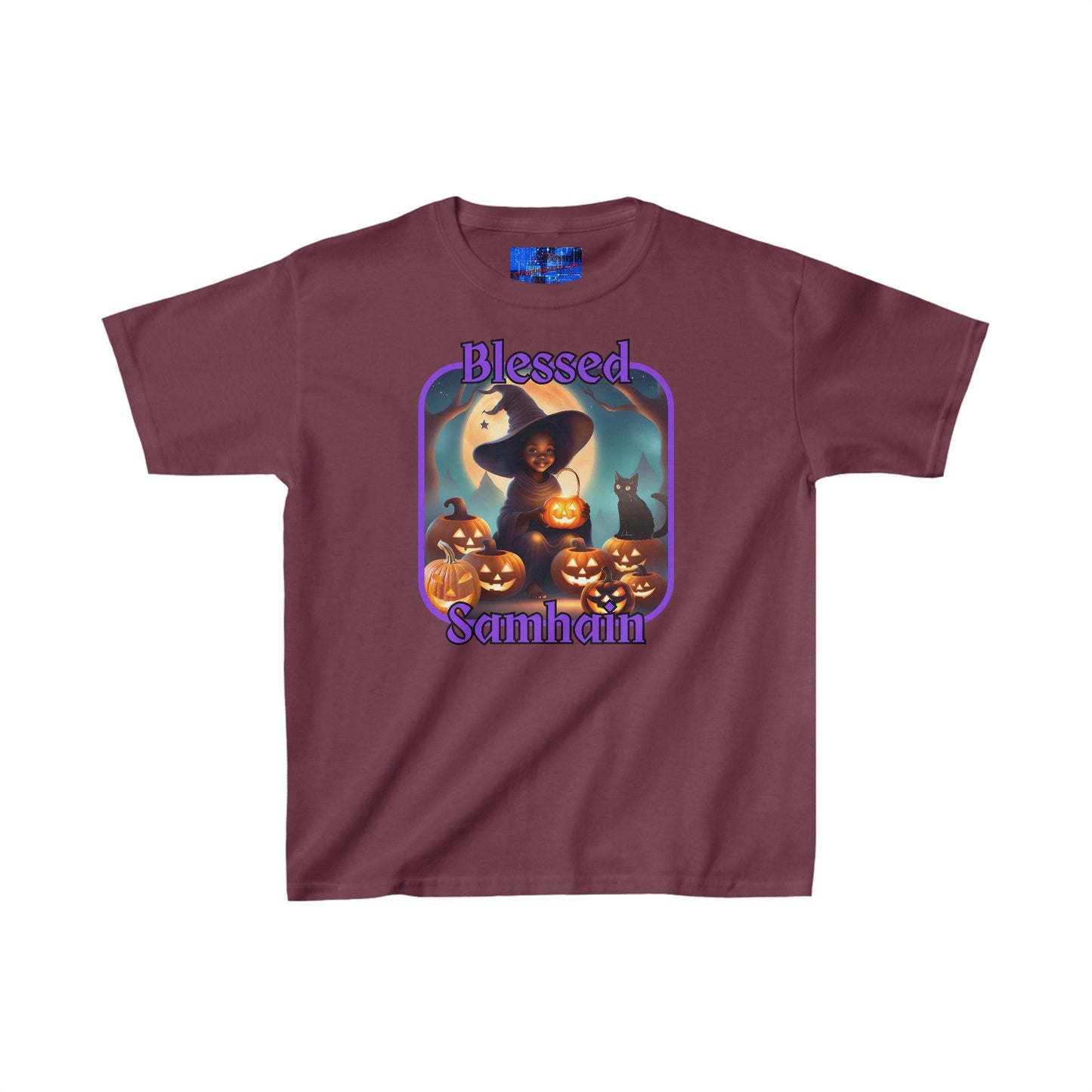 Blessed Samhain Cute Witch PRfont Kids Heavy Cotton™ Tee by cypherpunkgear – cypherpunkgear.com | Cypherpunk Merch