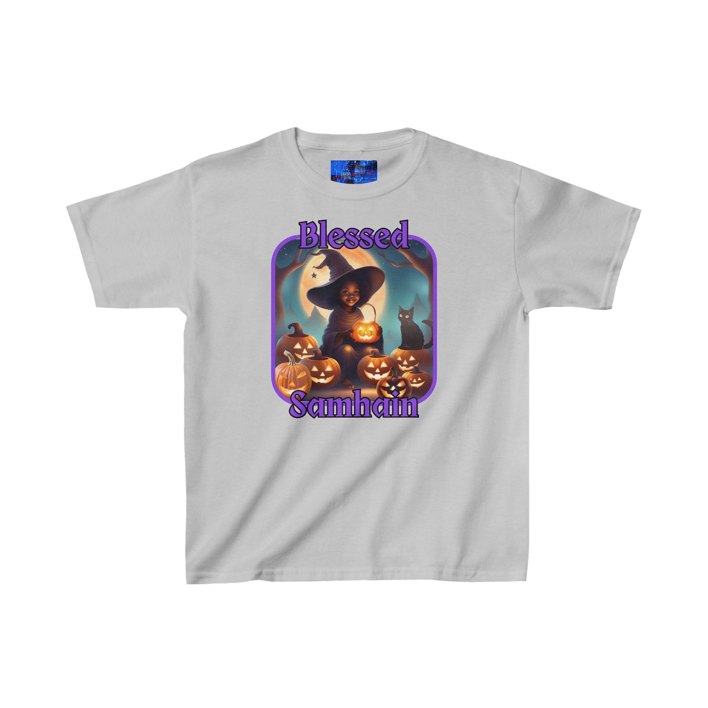 Blessed Samhain Cute Witch PRfont Kids Heavy Cotton™ Tee by cypherpunkgear – cypherpunkgear.com | Cypherpunk Merch