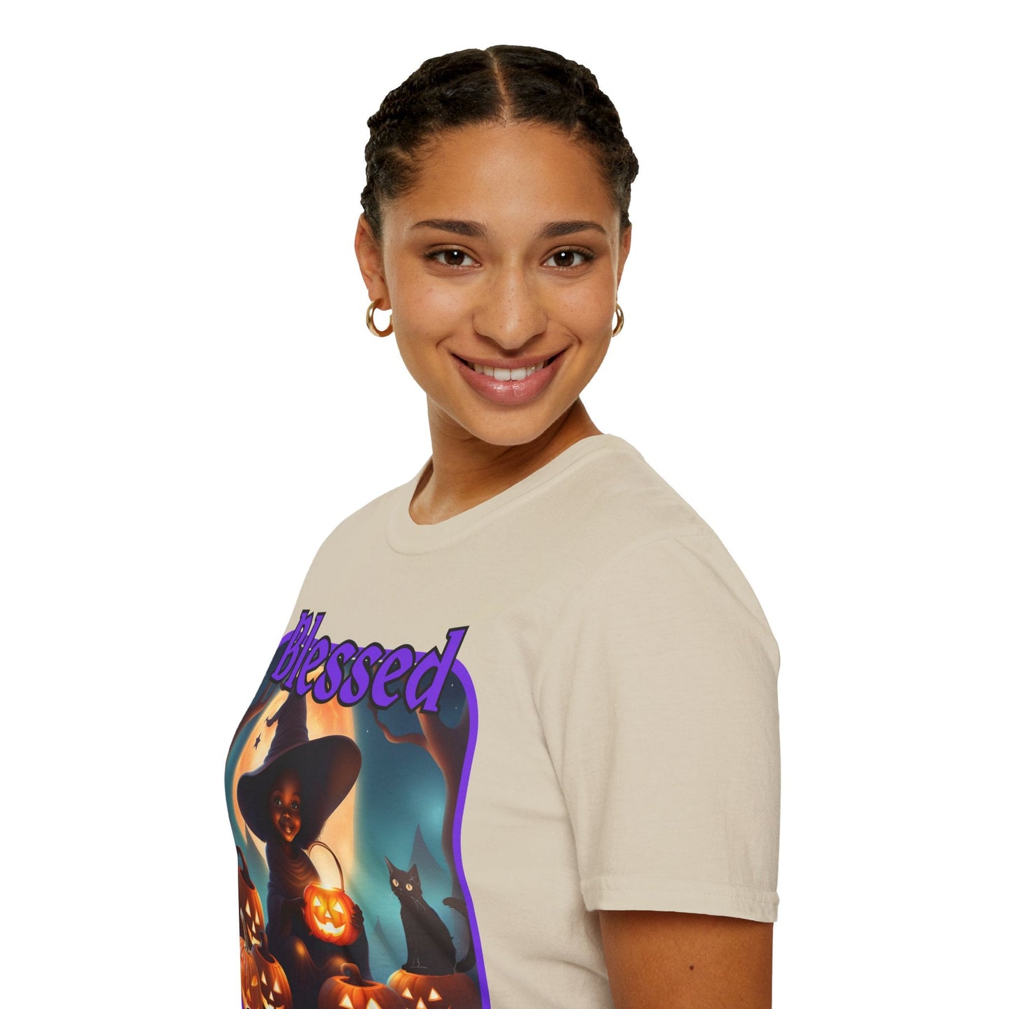 Blessed Samhain Cute Witch PRfont LTcolors Unisex T-Shirt by cypherpunkgear – cypherpunkgear.com | Cypherpunk Merch