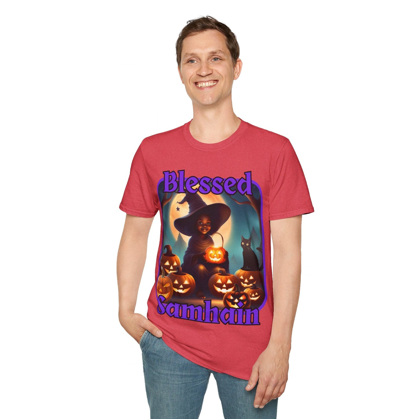 Blessed Samhain Cute Witch PRfont LTcolors Unisex T-Shirt by cypherpunkgear – cypherpunkgear.com | Cypherpunk Merch