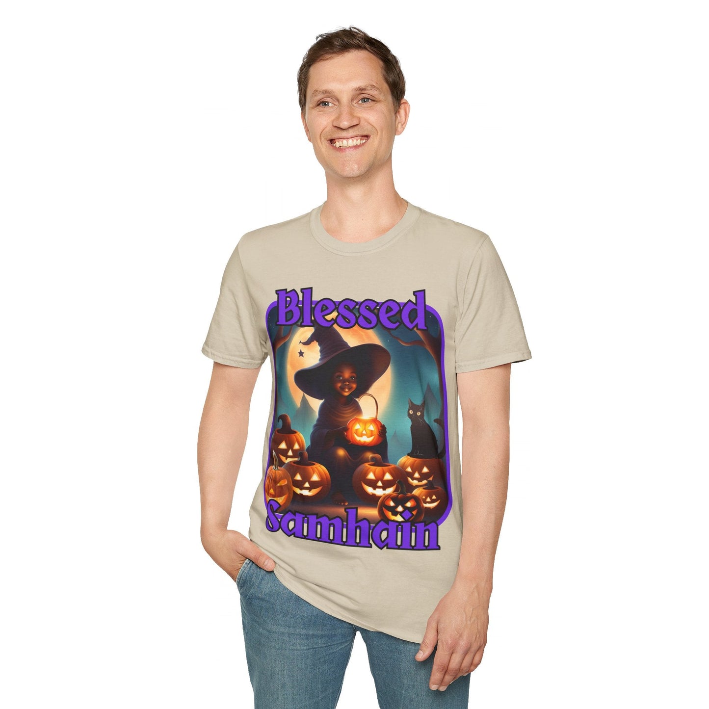 Blessed Samhain Cute Witch PRfont LTcolors Unisex T-Shirt by cypherpunkgear – cypherpunkgear.com | Cypherpunk Merch