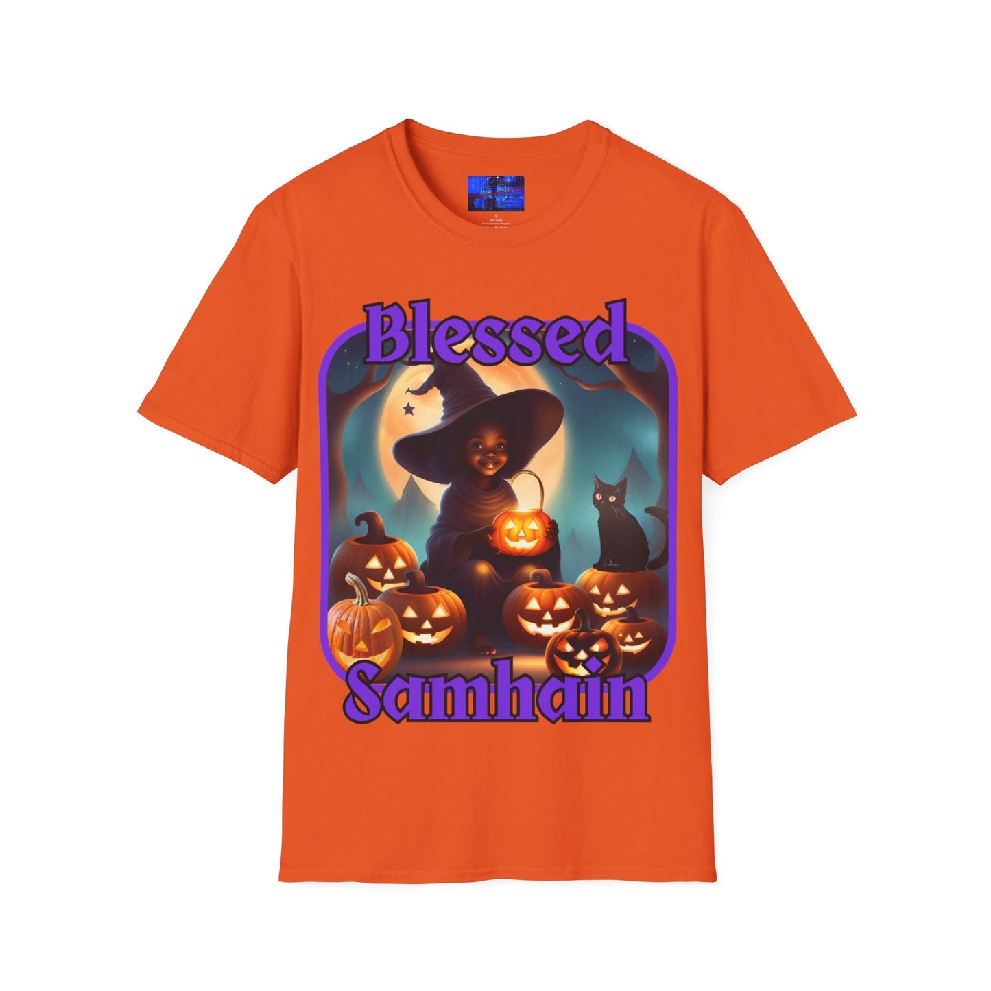 Blessed Samhain Cute Witch PRfont LTcolors Unisex T-Shirt by cypherpunkgear – cypherpunkgear.com | Cypherpunk Merch