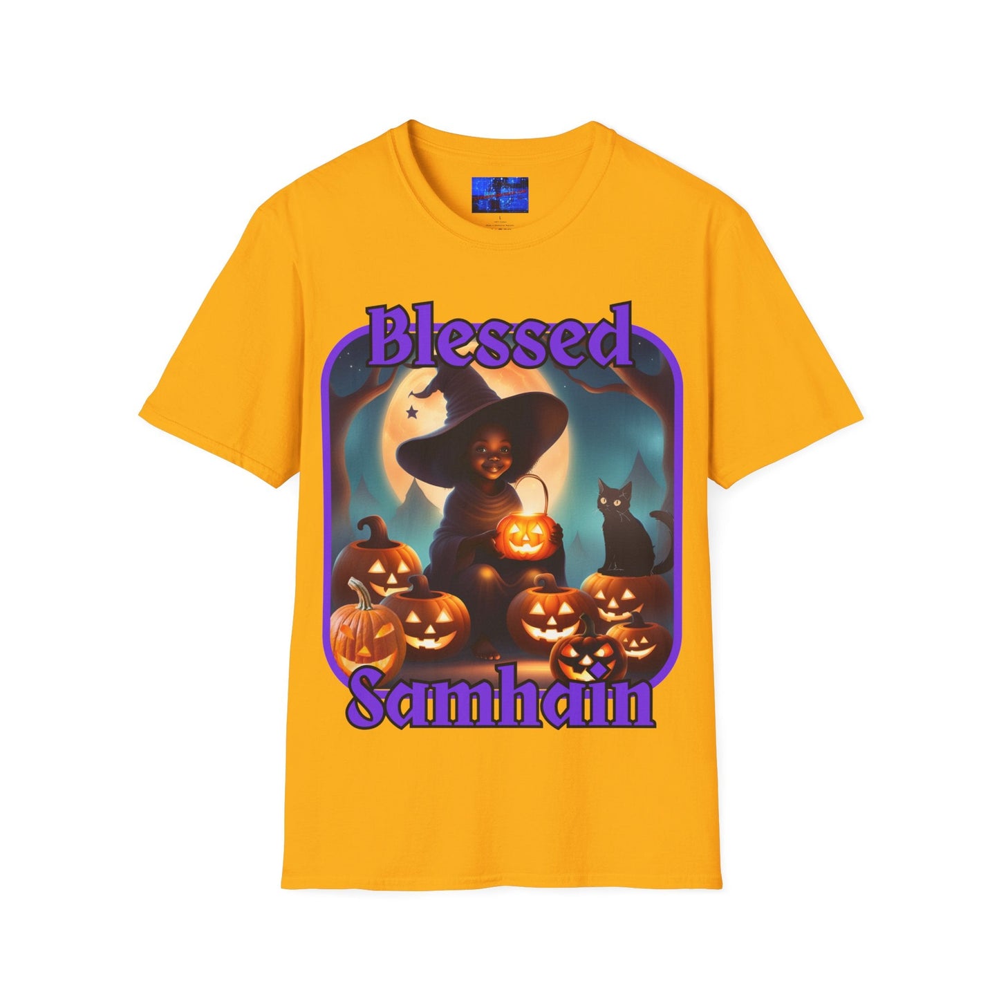 Blessed Samhain Cute Witch PRfont LTcolors Unisex T-Shirt by cypherpunkgear – cypherpunkgear.com | Cypherpunk Merch