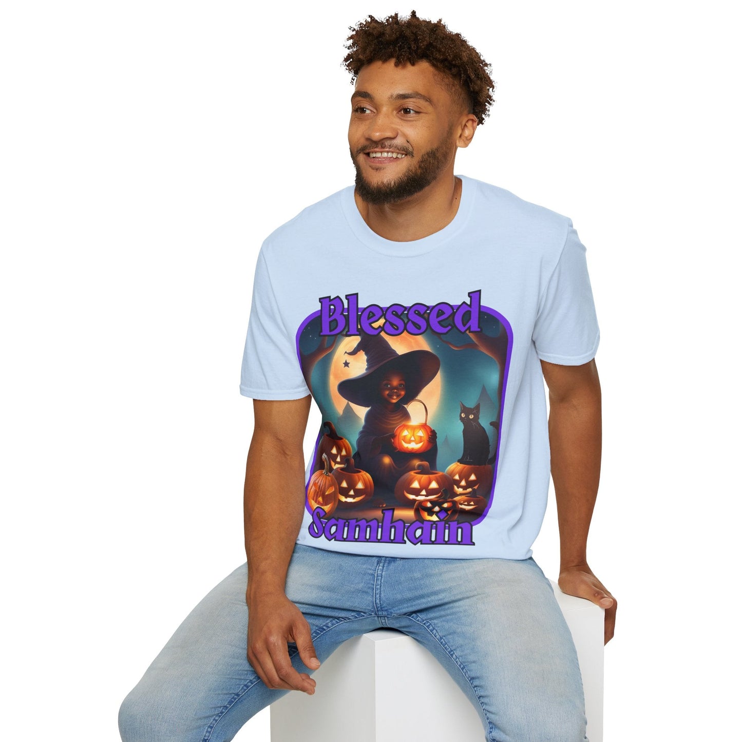 Blessed Samhain Cute Witch PRfont LTcolors Unisex T-Shirt by cypherpunkgear – cypherpunkgear.com | Cypherpunk Merch