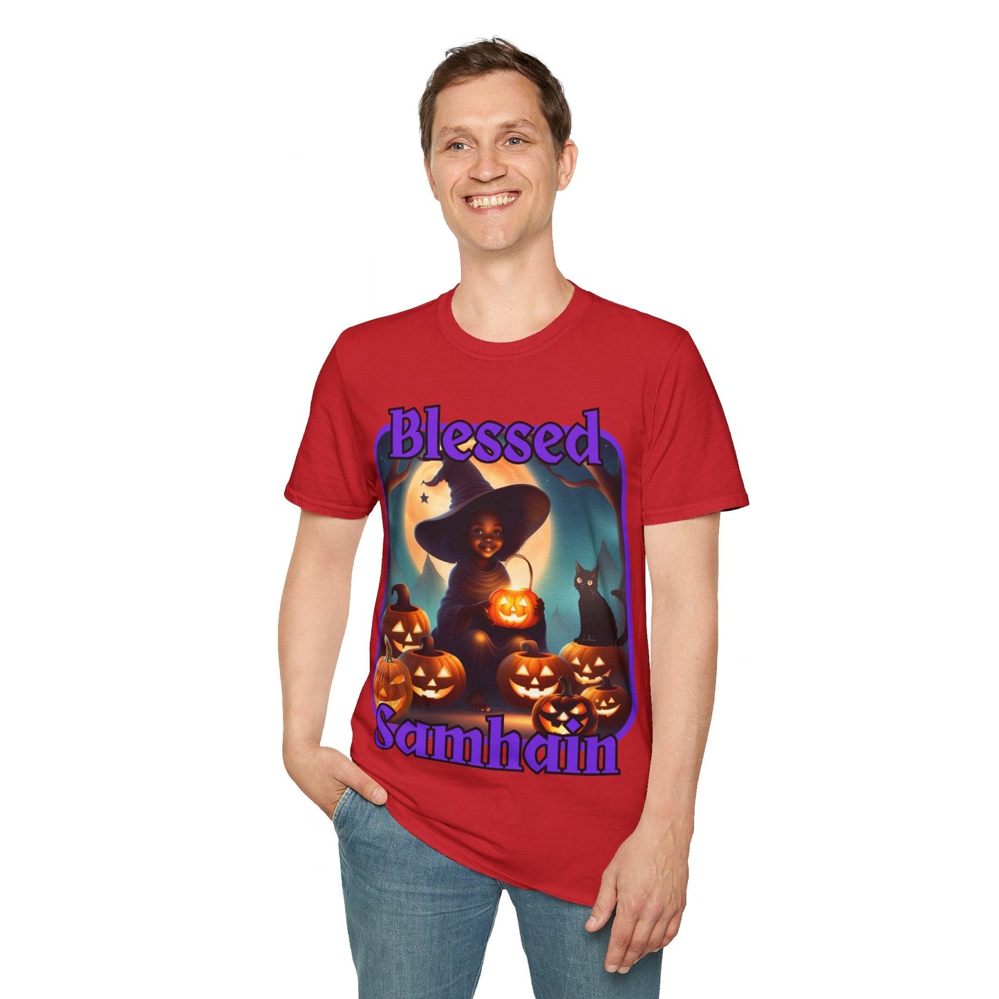 Blessed Samhain Cute Witch PRfont LTcolors Unisex T-Shirt by cypherpunkgear – cypherpunkgear.com | Cypherpunk Merch