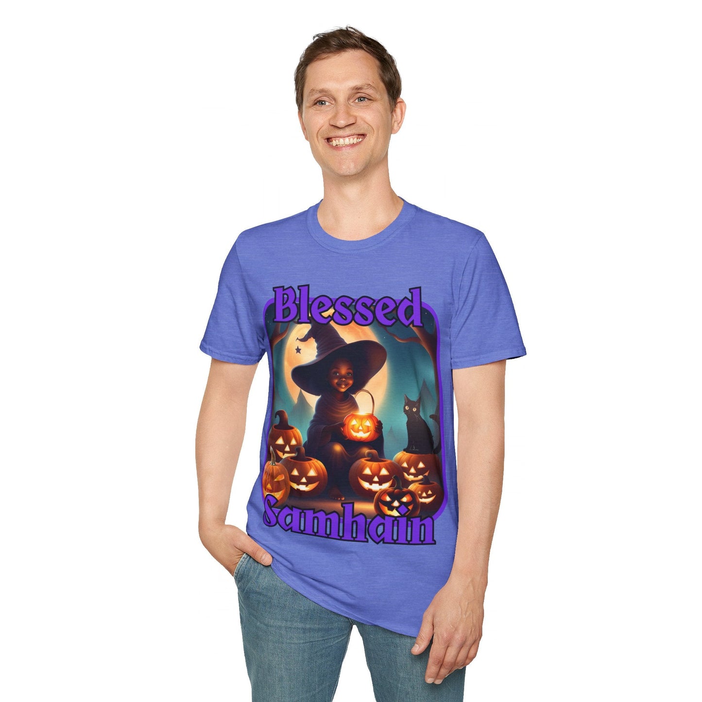 Blessed Samhain Cute Witch PRfont LTcolors Unisex T-Shirt by cypherpunkgear – cypherpunkgear.com | Cypherpunk Merch