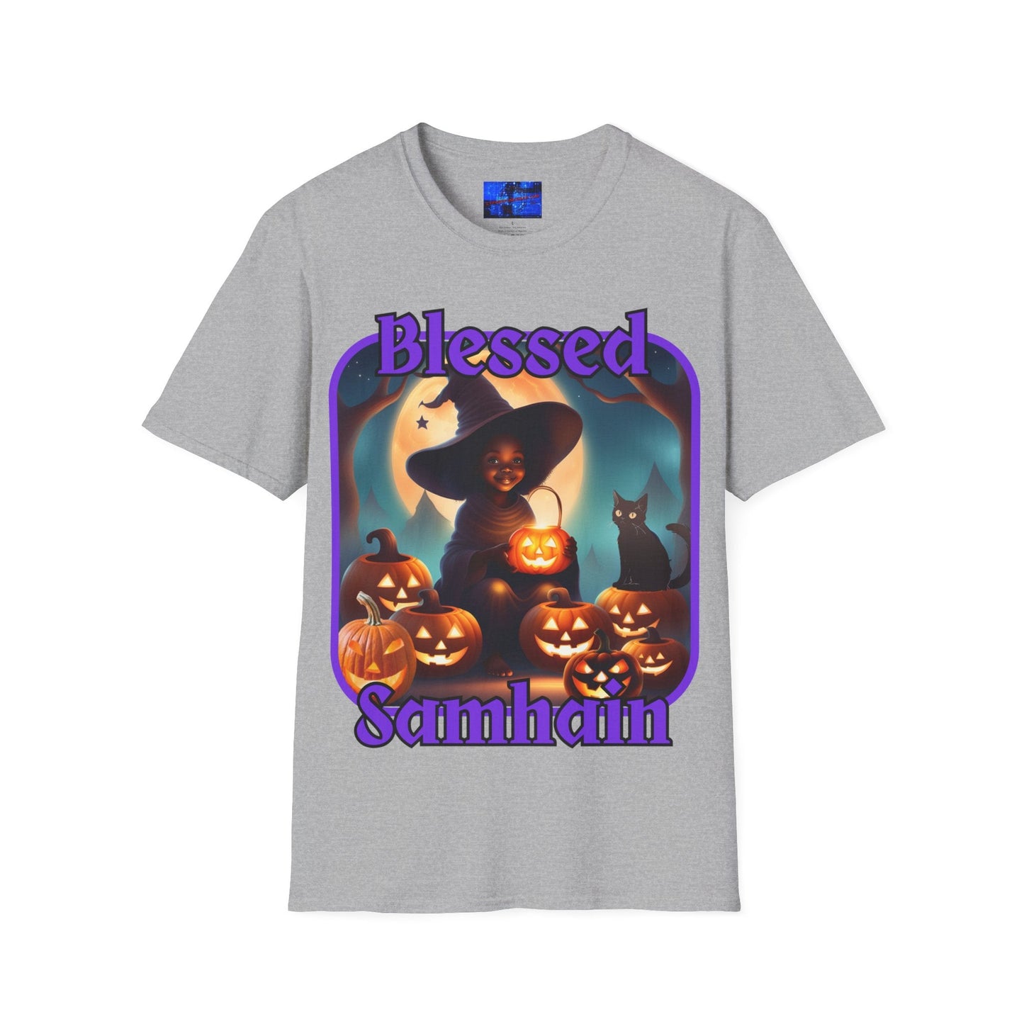 Blessed Samhain Cute Witch PRfont LTcolors Unisex T-Shirt by cypherpunkgear – cypherpunkgear.com | Cypherpunk Merch